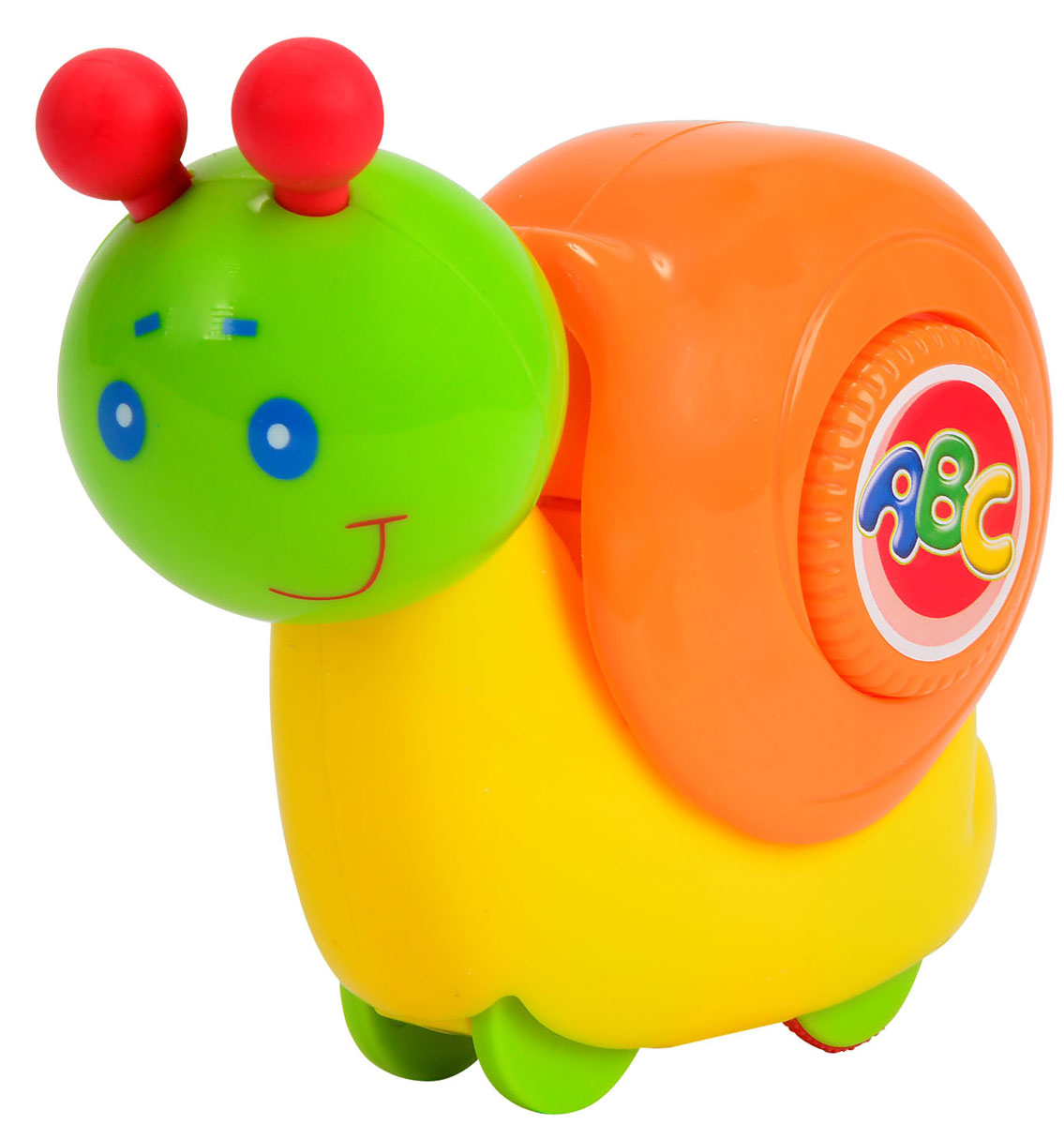 Simba Игрушка Улитка4011066 Simba Игрушка Улитка4011066Замечательная игрушка Simba Улитка вызовет улыбку и положительные эмоции у вашего малыша. У игрушки симпатичное личико, забавные рожки и большой оранжевый домик. При надавливании сверху на домик улитки, она начинает двигаться. Голова игрушки подвижна - улитка умеет кивать. А ещё игрушку можно катать по полу - она дополнена маленькими колесиками. Благодаря данной игрушке ребенок будет развивать мелкую моторику, цветовое восприятие и воображение.