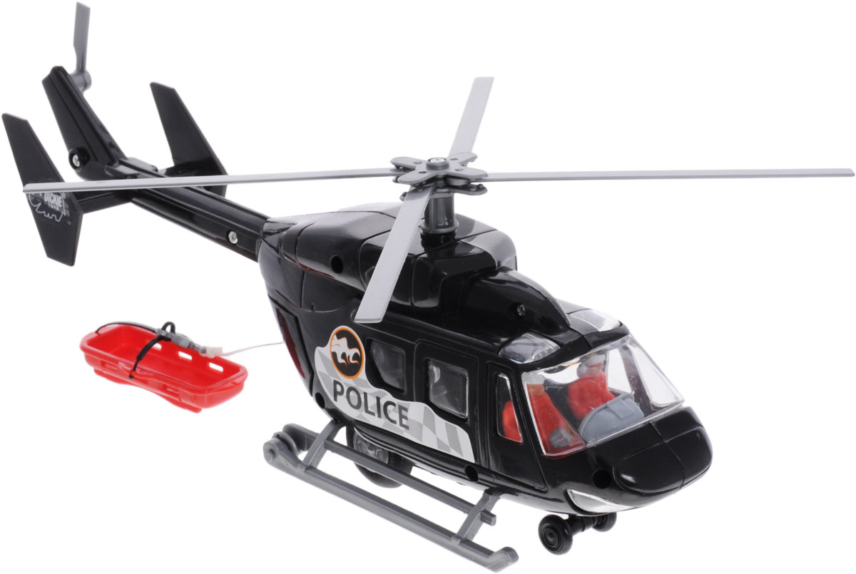 Dickie Toys Вертолет Полиция3564966_черный Dickie Toys Вертолет Полиция3564966_черныйИгрушка полицейский вертолет с лебедкой и носилками компании непременно порадует малыша. Вертолет оснащен фрикционным механизмом, который приводит лопасти к вращению если потянуть лебедку. В его задней части расположены открывающиеся двери, за которыми скрывается выдвижная снаружи лебедка с механизмом выпуска и намотки лески. Вертолет дополнительно оснащен носилками, которые можно прицепить за крюк лебедки. Вертолет оснащен в колесами и полозьями, что позволяет ему приземляться на различных поверхностях, в кабине находятся две фигурки пилотов. Порадуйте своего ребенка таким замечательным подарком!