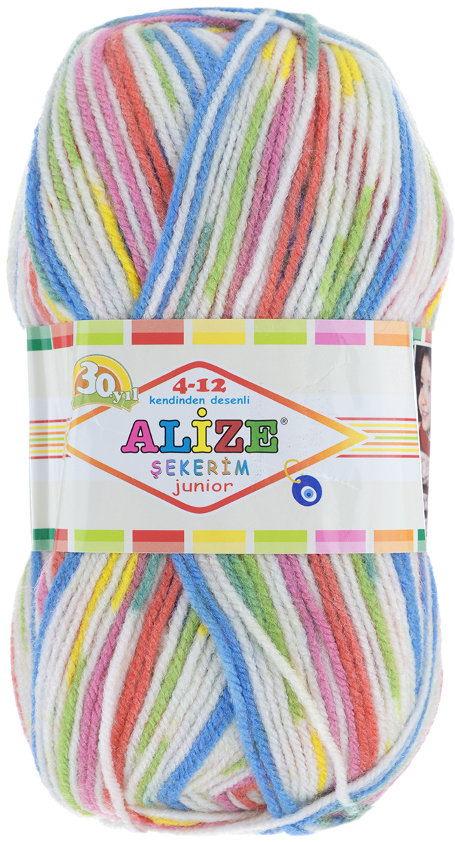 Пряжа для вязания Alize Sekerim Junior, цвет: белый, розовый, желтый, зеленый (808), 330 м, 100 г, 5 шт364082_808 Пряжа для вязания Alize Sekerim Junior, цвет: белый, розовый, желтый, зеленый (808), 330 м, 100 г, 5 шт364082_808Пряжа для вязания Alize Sekerim Junior изготовлена из акрила с добавлением полиамида. Фантазийная пряжа секционной окраски отлично подойдет для вязания детских вещей. Ниточка мягкая и приятная на ощупь. Подходит для вязания спицами и крючком. Рекомендуемый размер спиц: №3-4. Рекомендуемый размер крючка: №2-4. Состав: 90% акрил, 10% полиамид.