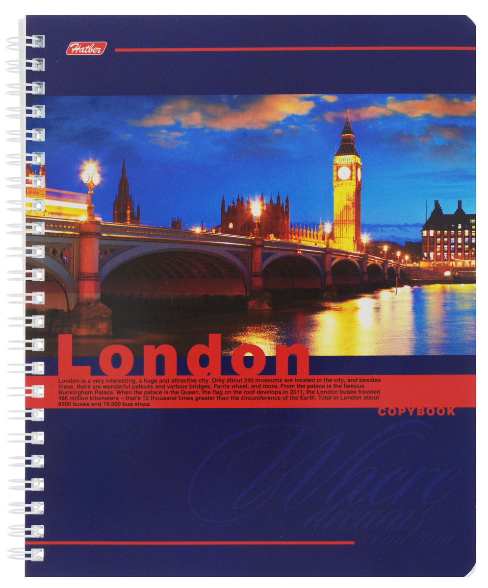 Hatber Тетрадь London 80 листов в клетку80Т5B1гр_London Hatber Тетрадь London 80 листов в клетку80Т5B1гр_LondonТетрадь Hatber London, с красочным изображением вечернего Лондона на обложке подойдет как студенту, так и школьнику. Обложка тетради с закругленными углами выполнена из плотного картона. Внутренний блок состоит из 80 листов белой бумаги. Стандартная линовка в клетку без полей. Способ крепления листов - гребень.