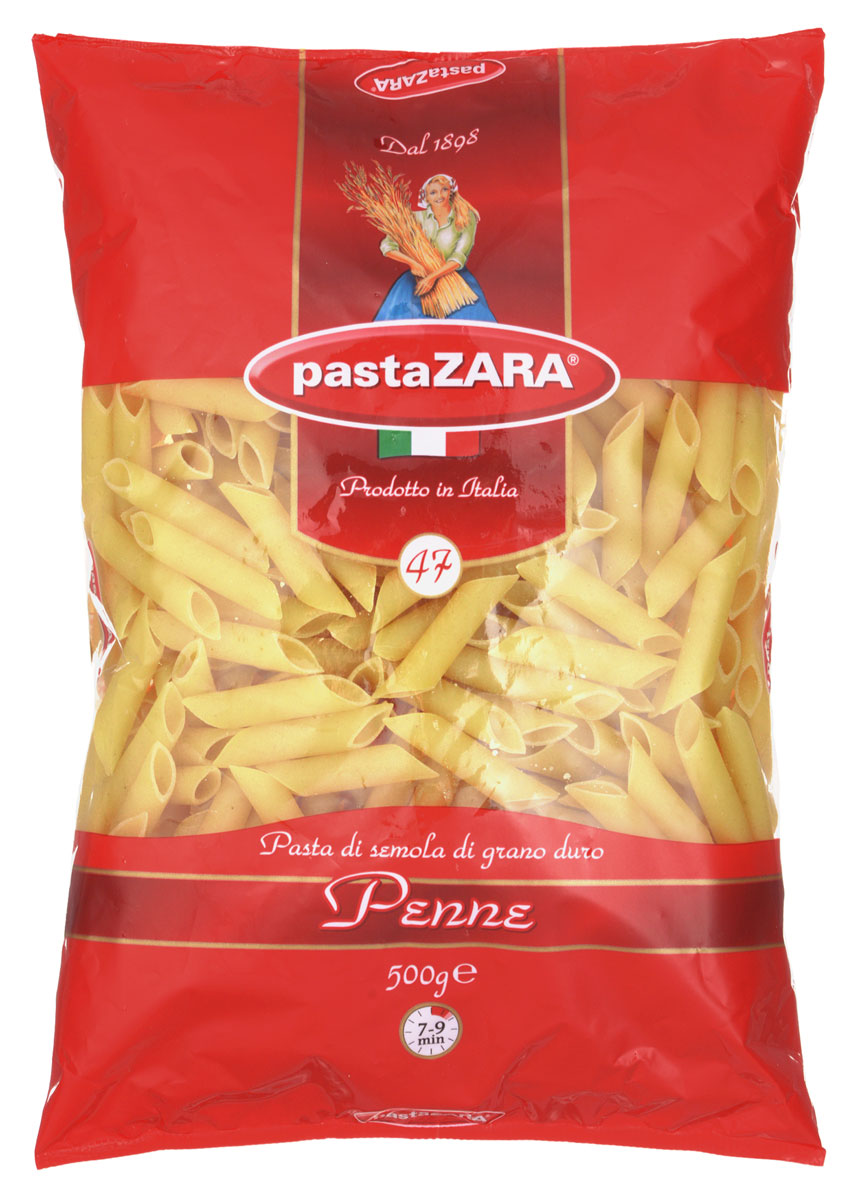 Pasta Zara Перо гладкое макароны, 500 г8004350130471 Pasta Zara Перо гладкое макароны, 500 г8004350130471Макароны-перья Pasta Zara 047 сочетает в себе современность технологий производства и традиционное итальянское качество. Эти макароны подойдут для приготовления с мясом или овощами и безусловно придутся по вкусу всей семье!
