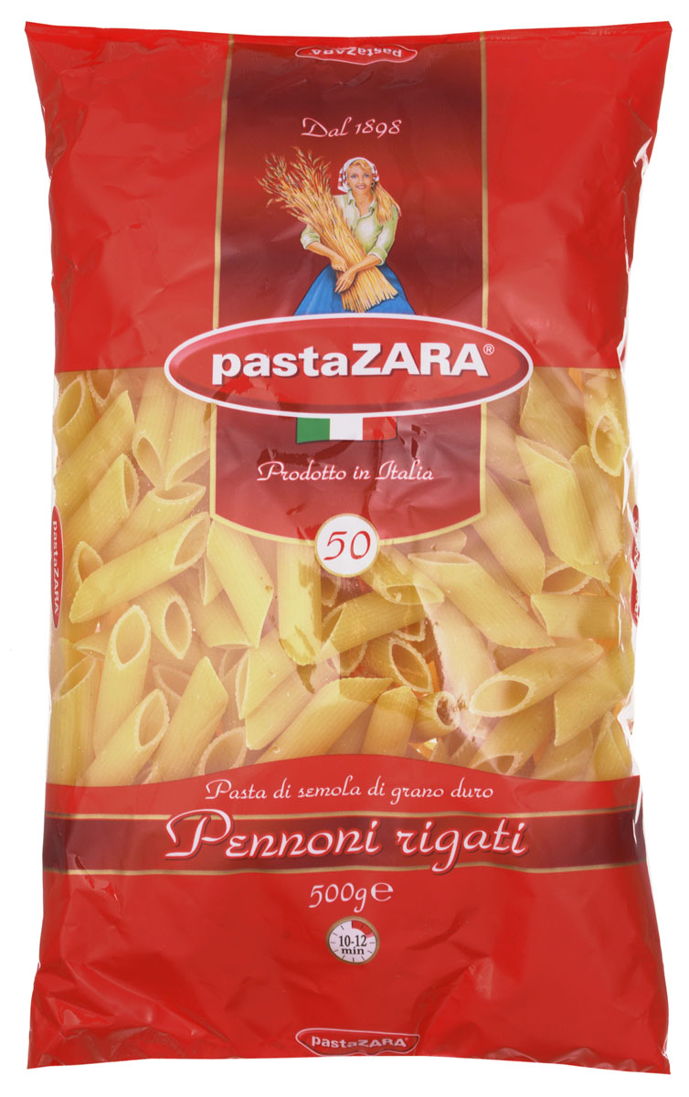 Pasta Zara Перо большое рифленое макароны, 500 г8004350130501 Pasta Zara Перо большое рифленое макароны, 500 г8004350130501Макароны Pasta Zara 050 сочетают в себе современность технологий производства и традиционное итальянское качество. Макаронные изделия Pasta Zara - одна из самых популярных марок итальянских макаронных изделий в России. Макароны Pasta Zaraвыпускаются в Италии с 1898 года семьёй Браганьоло уже в течение четырёх поколений. Это семейный бизнес, который вкладывает более, чем вековой опыт работы с макаронными изделиями в создание и продвижение своего продукта, тщательно отслеживая сохранение традиций.