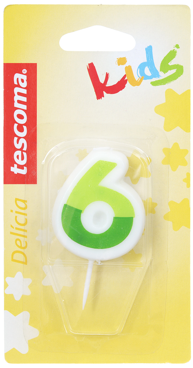 Свеча для торта Tescoma Delicia Kids, шестерка, цвет: белый, зеленый630976_зеленый Свеча для торта Tescoma Delicia Kids, шестерка, цвет: белый, зеленый630976_зеленыйСвеча для торта Tescoma Delicia Kids изготовлена из высококачественного парафина, фитиль - натуральное волокно. Это отличное решение для декорирования торта к празднику. Ее можно комбинировать с другими цифрами. Изделие хорошо и долго горит. С этой свечой ваш праздник станет еще удивительнее и веселее. Высота свечи (без учета иглы): 4,5 см.