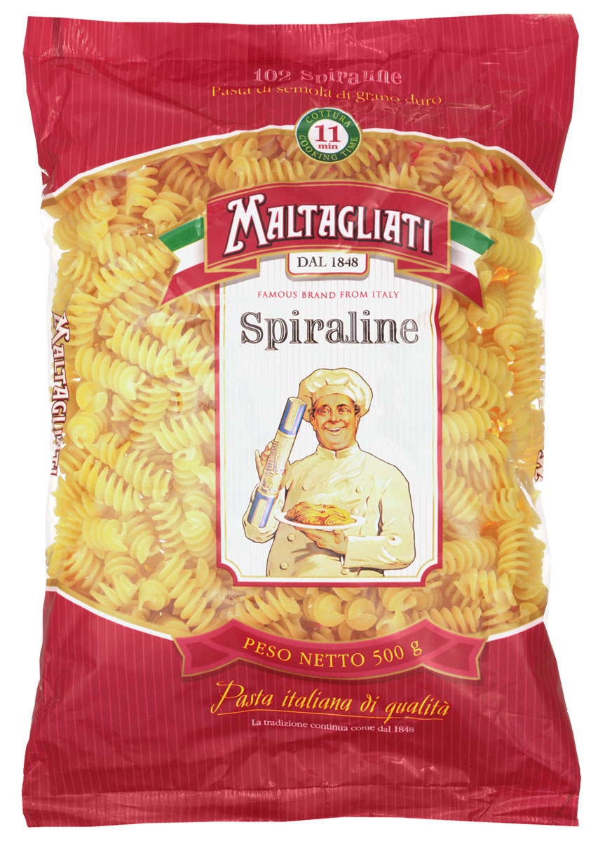 Maltagliati Spiraline Спираль лигурийская макароны, 500 г8001200041154 Maltagliati Spiraline Спираль лигурийская макароны, 500 г8001200041154Макаронные изделия Maltagliati производятся в Италии в Тоскане с 1848 года. Несмотря на то, что Maltagliati - это имя собственное, с начала прошлого века Maltagliati используется в Италии как нарицательное имя для домашней лапши и формата макаронных изделий похожих на домашнюю лапшу. Это самые известные итальянские макаронные изделия на территории Российской Федерации и, вероятно, всего бывшего СССР.