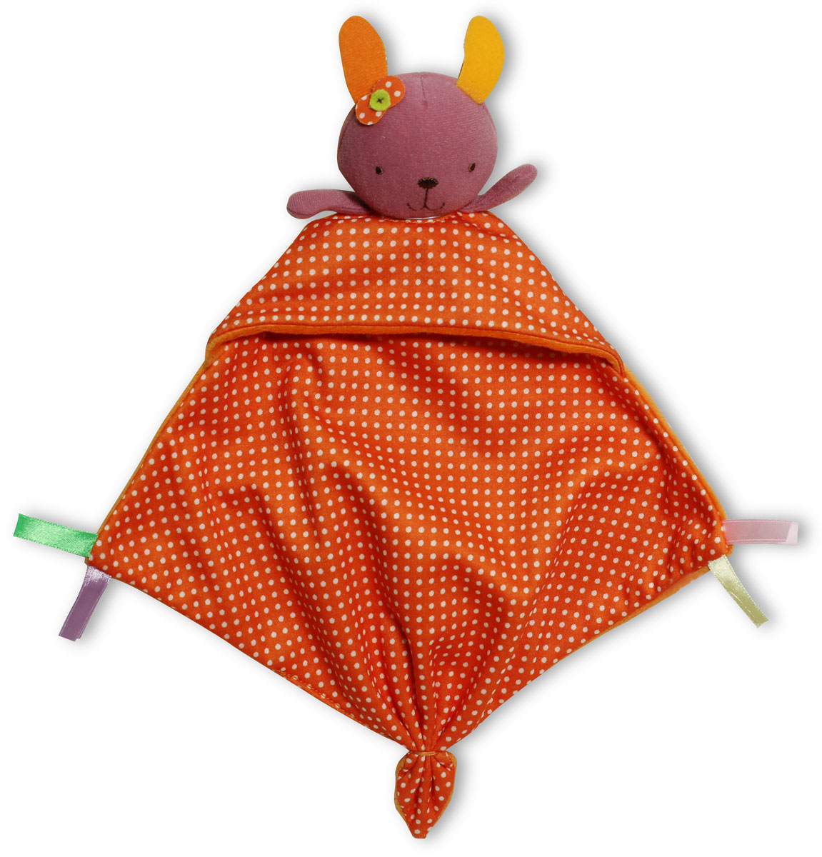 Bobby & Friends Игрушка-платочек Зайка ФанниТ57137_розовый/оранжевый в горошек Bobby & Friends Игрушка-платочек Зайка ФанниТ57137_розовый/оранжевый в горошекИгрушка-платочек Bobby & Friends Зайка Фанни создана специально для самых маленьких. Игрушка-платочек, или комфортер - это специальная игрушка-салфетка, пропитанная запахом мамы. Игрушку в виде зверька кладут рядом с мамой во время кормления. Ткань пропитывается маминым запахом, и это помогает малышу чувствовать себя комфортно, когда маме приходится куда-то отлучаться. Малыш думает, что мама рядом и поэтому спокоен.