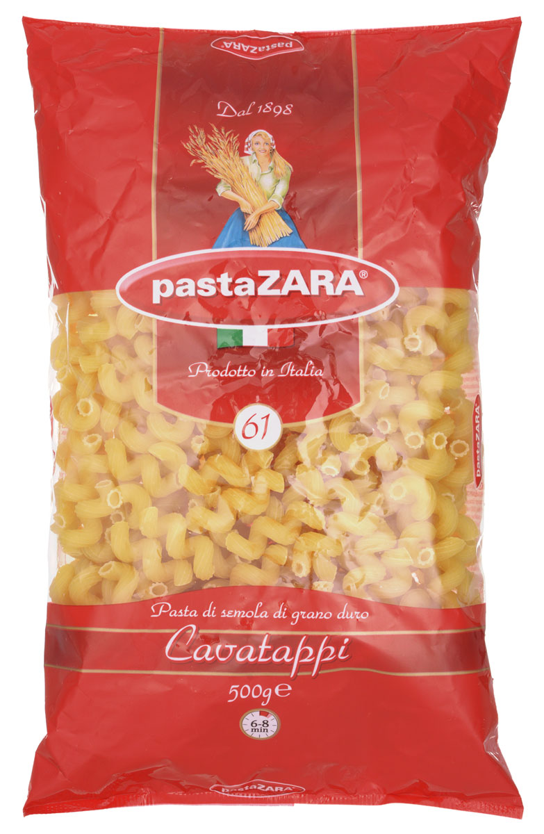 Pasta Zara Рожок витой макароны, 500 г8004350130617 Pasta Zara Рожок витой макароны, 500 г8004350130617Витые макароны-рожки Pasta Zara 061 сочетают в себе современность технологий производства и традиционное итальянское качество. Их можно приготовить с овощами, мясом или соусом - любая вариация порадует вас отменным вкусом! Благодаря муке из твердых сортов пшеницы изделия не развариваются и сохраняют свою форму в процессе приготовления.