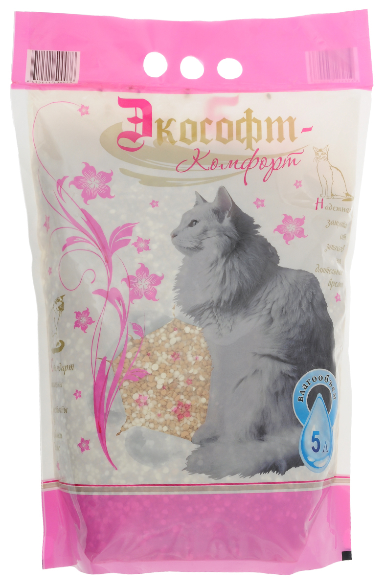 Наполнитель для кошачьего туалета Экософт Комфорт , 5 л000000128 Наполнитель для кошачьего туалета Экософт Комфорт , 5 л000000128Наполнитель Экософт Комфорт состоит из смеси обожженной диатомитовой крошки и силикоцеолита. Благодаря новейшим разработкам, наполнитель быстро впитывает влагу и надолго удерживает неприятный запах. Гранулы наполнителя не прилипают к лапам и к шерсти животного. Подходит, как для котят, так и для взрослых кошек и котов всех пород.