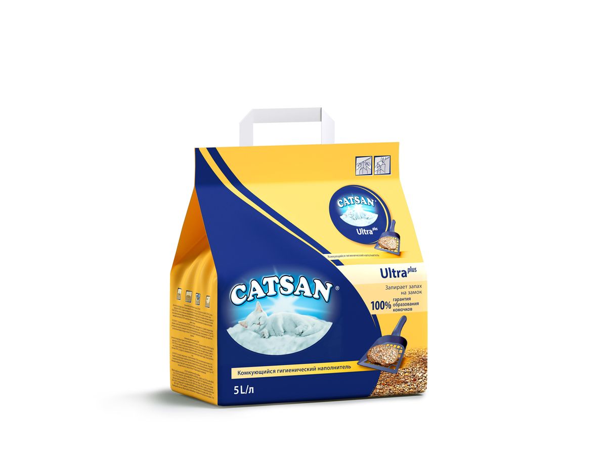 Наполнитель для кошачьего туалета Catsan, комкующийся, 5 л10200 Наполнитель для кошачьего туалета Catsan, комкующийся, 5 л10200Комкующийся гигиенический наполнитель Catsan Ultra Plus обеспечит вашей кошке всегда чистый туалет и устранит неприятный запах. Уникальные ультра-впитывающие глиняные гранулы впитывают влагу и образуют компактные комочки. Комочки легко удаляются из лотка, оставляя его чистым и сухим, тем самым предотвращая появление запаха. Сами комочки настолько компактны, что не нужно менять содержимое лотка полностью. Просто досыпьте необходимое небольшое количество свежего наполнителя взамен образовавшихся комочков. Рекомендации по применению: Насыпьте наполнитель в кошачий лоток слоем около 5 см. Твердые отходы и комочки удаляйте из лотка по мере их появления, оставляя в лотке только чистый и неиспользованный наполнитель. Периодически посыпайте новую порцию наполнителя соразмерно объему удаленного из лотка. Рекомендуется хотя бы раз в 2-3 недели полностью менять наполнитель, тщательно промывая лоток горячей водой с мягким очищающим средством...