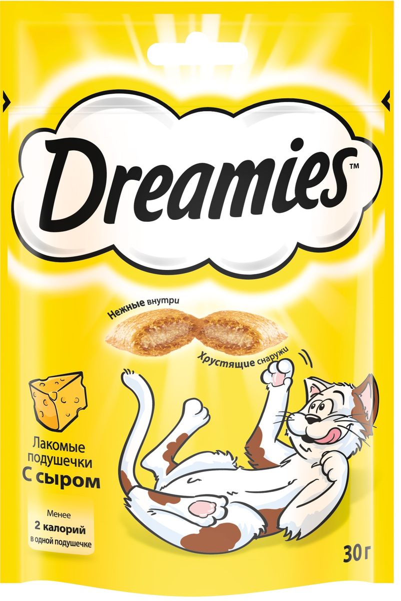 Лакомство для взрослых кошек Dreamies, подушечки с сыром, 30 г37740 Лакомство для взрослых кошек Dreamies, подушечки с сыром, 30 г37740Лакомство Dreamies - это сказочное лакомство, выполненное в виде хрустящих подушечек с вкусной начинкой, является добавкой к ежедневному рациону кошки. Обогащено витаминами и минералами. Незабываемый нежный сыр в хрустящей вкусной подушечке - это достойная награда вашему любимому зверю. Состав: белковые растительные экстракты, злаки, мясо и субпродукты, масло и жиры, витамины и минеральные вещества, молоко и молочные продукты (включая 4% сыра). Пищевая ценность: белки - 32%, жиры - 20%, клетчатка - 1%, зола - 8,5%, витамин A - 6000 МЕ/кг, витамин B1 - 6 мг/кг, витамин B2 - 5 мг/кг, витамин B6 - 5 мг/кг, витамин D3 - 600 МЕ/кг, витамин E - 75 мг/кг, медь как сульфат меди(II) - 10 мг/кг. Вес: 30 г. Энергетическая ценность в 100 г: 386 ккал. Товар сертифицирован.