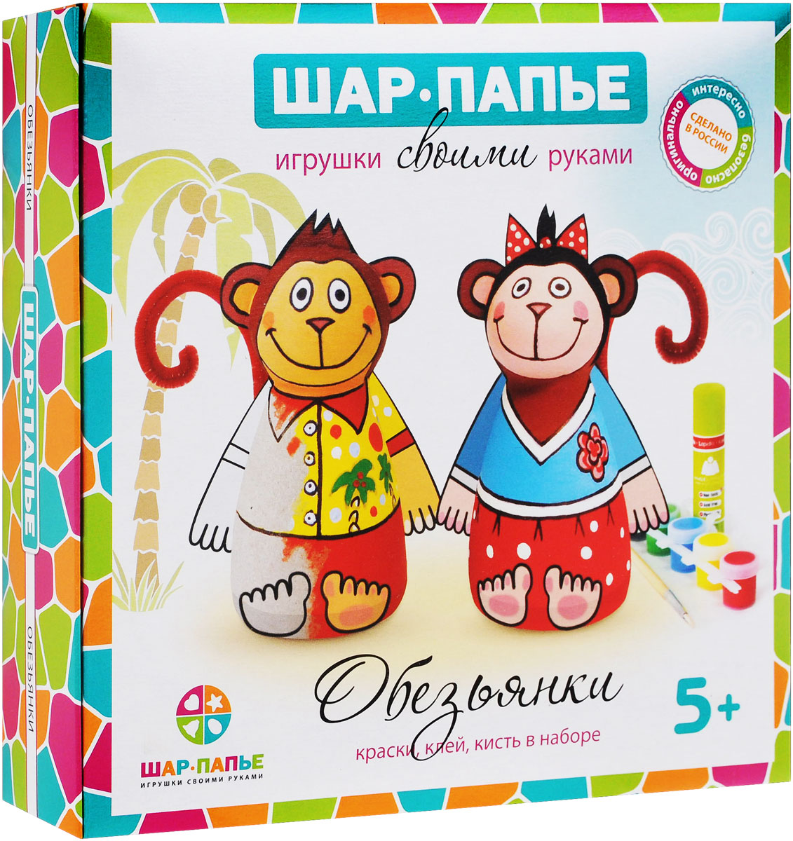 Шар-папье Набор для изготовления игрушек ОбезьянкиВ01581 Шар-папье Набор для изготовления игрушек ОбезьянкиВ01581Набор для изготовления игрушек Шар-папье Обезьянки позволит вам и вашему ребенку своими руками сделать две фигурки забавных обезьянок. Фигурки можно раскрасить и декорировать различными материалами по своему усмотрению. Набор включает в себя все необходимые элементы: заготовки из прессованной бумажной массы, вставки из гофрокартона, контур, акриловые краски 6 цветов, кисточку, клей, фурнитуру и подробную иллюстрированную инструкцию на русском языке. Папье-маше - это легко поддающаяся обработке бумажная или картонная масса. Наклеивая полоски папье-маше на заранее подготовленную модель и высушивая изделие, можно получить легкий и удобный для росписи предмет. С давних времен технику папье-маше использовали для изготовления самых разнообразных шкатулок, масок, игрушек, подносов, рам, а также карет и предметов мебели.