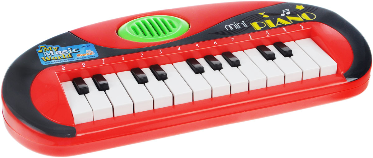 Simba Музыкальная игрушка Мини-пианино цвет красный6835019_красный Simba Музыкальная игрушка Мини-пианино цвет красный6835019_красныйМузыкальная игрушка Мини-пианино - замечательное детское пианино, которое издает приятные для слуха звуки, выходящие из динамика при нажатии на клавиши. Такая игрушка дает ребенку возможность сочинять музыку, подпевая. Для ребенка это электронное пианино будет первым шагом в музыкальный мир. Музыка обладает большой силой эмоционального воздействия, воспитывает чувства человека, формирует вкусы. Кроме того, при помощи музыки гораздо более качественно усваивается и речевой материал. Музыкальное развитие очень важно для любого ребенка. Игрушка развивает мелкую моторику, мышление, зрительное и звуковое восприятие, повышает двигательную активность малышей. Рекомендуемый возраст: от 3 лет. Рекомендуется докупить 2 батарейки напряжением 1,5V типа R6 (товар комплектуется демонстрационными).