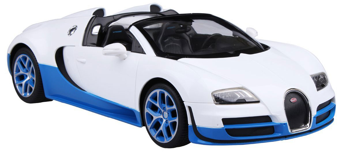 Rastar Радиоуправляемая модель Bugatti Veyron 16.4 Grand Sport Vitesse цвет белый голубой70420_белый Rastar Радиоуправляемая модель Bugatti Veyron 16.4 Grand Sport Vitesse цвет белый голубой70420_белыйРадиоуправляемая модель Rastar Bugatti Veyron 16.4 Grand Sport Vitesse станет отличным подарком любому мальчику! Все дети хотят иметь в наборе своих игрушек ослепительные, невероятные и крутые автомобили на радиоуправлении. Тем более, если это автомобиль известной марки с проработкой всех деталей, удивляющий приятным качеством и видом. Одной из таких моделей является автомобиль на радиоуправлении Rastar Bugatti Veyron 16.4 Grand Sport Vitesse. Это точная копия настоящего авто в масштабе 1:14. Авто обладает неповторимым провокационным стилем и спортивным характером. Потрясающая маневренность, динамика и покладистость - отличительные качества этой модели. Возможные движения: вперед, назад, вправо, влево, остановка. Имеются световые эффекты. Пульт управления работает на частоте 2.4 GHz. Для работы игрушки необходимы 5 батареек типа АА (не входят в комплект). Для работы пульта управления необходима 1 батарейка 9V (6F22) (не входит в комплект).