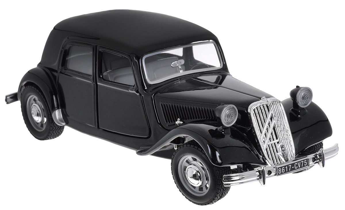 Bburago Модель автомобиля Citroen 15 CV TA 1938 цвет черный18-22017_черный Bburago Модель автомобиля Citroen 15 CV TA 1938 цвет черный18-22017_черныйКоллекционная модель автомобиля Bburago Citroen T.A. 15 CV 1938 будет отличным подарком как ребенку, так и взрослому коллекционеру. Благодаря броской внешности, а также великолепной точности, с которой создатели этой модели масштабом 1:24 передали внешний вид настоящего автомобиля, машинка станет подлинным украшением любой коллекции авто. Машинка будет долго служить своему владельцу благодаря металлическому корпусу с элементами из пластика. Передние двери машины открываются. Шины обеспечивают отличное сцепление с любой поверхностью пола. Модель автомобиля Bburago Citroen T.A. 15 CV 1938 обязательно понравится вашему ребенку и станет достойным экспонатом любой коллекции.