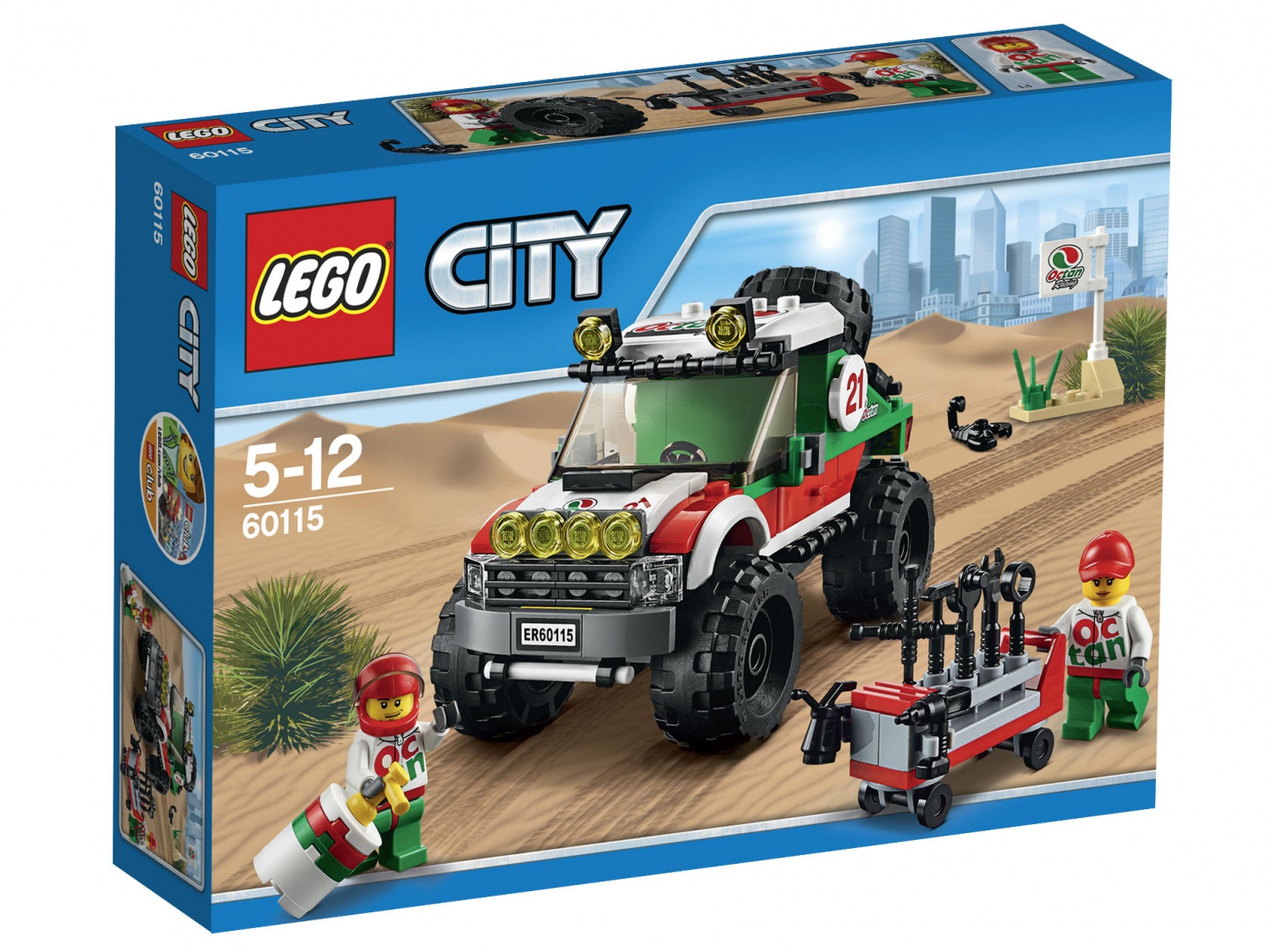 LEGO City Конструктор Внедорожник 4x4 6011560115 LEGO City Конструктор Внедорожник 4x4 6011560115Конструктор Lego City Внедорожник 4x4 приведет в восторг любого ребенка, ведь все дети обожают знаменитые конструкторы Lego. Конструктор содержит 176 пластиковых элементов, с помощью которых малыш сможет собрать небольшую сценку из жизни Города Lego. Подготовь внедорожник 4х4 к большой гонке по пустыне! Проверь запаску и убедись, что она накачана, а затем заполни переносной топливный бак. Используй инструменты, чтобы проверить грузовик, и пристегни водителя ремнём. Весь Lego City охвачен предвкушением гонки! В комплекте: элементы для сборки гоночного внедорожника, фигурки двух водителей, а также дополнительные аксессуары, которые разнообразят игру. Колесики машинки вращаются, а благодаря рельефной поверхности колес она великолепно скользит по любой поверхности. Игры с конструкторами помогут ребенку развить воображение, внимательность, пространственное мышление и творческие способности. Такой конструктор надолго займет внимание малыша и непременно станет его любимой...