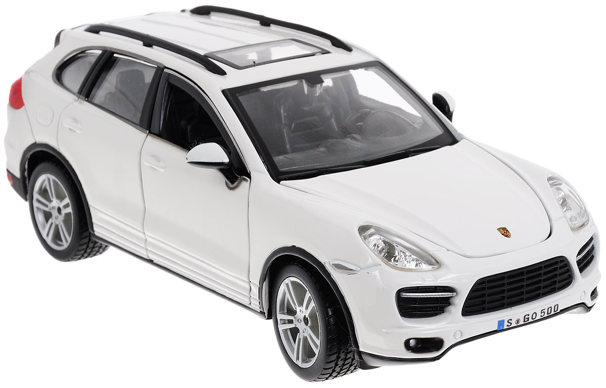 Bburago Модель автомобиля Porsche Cayenne Turbo цвет белый18-21056_белый Bburago Модель автомобиля Porsche Cayenne Turbo цвет белый18-21056_белыйКоллекционная модель автомобиля Bburago Porsche Cayenne Turbo будет отличным подарком как ребенку, так и взрослому коллекционеру. Благодаря броской внешности, а также великолепной точности, с которой создатели этой модели масштабом 1:24 передали внешний вид настоящего автомобиля, машинка станет подлинным украшением любой коллекции авто. Машинка будет долго служить своему владельцу благодаря металлическому корпусу с элементами из пластика. Передние двери и капот машины открываются. Шины обеспечивают отличное сцепление с любой поверхностью пола. Модель автомобиля Bburago Porsche Cayenne Turbo обязательно понравится вашему ребенку и станет достойным экспонатом любой коллекции.