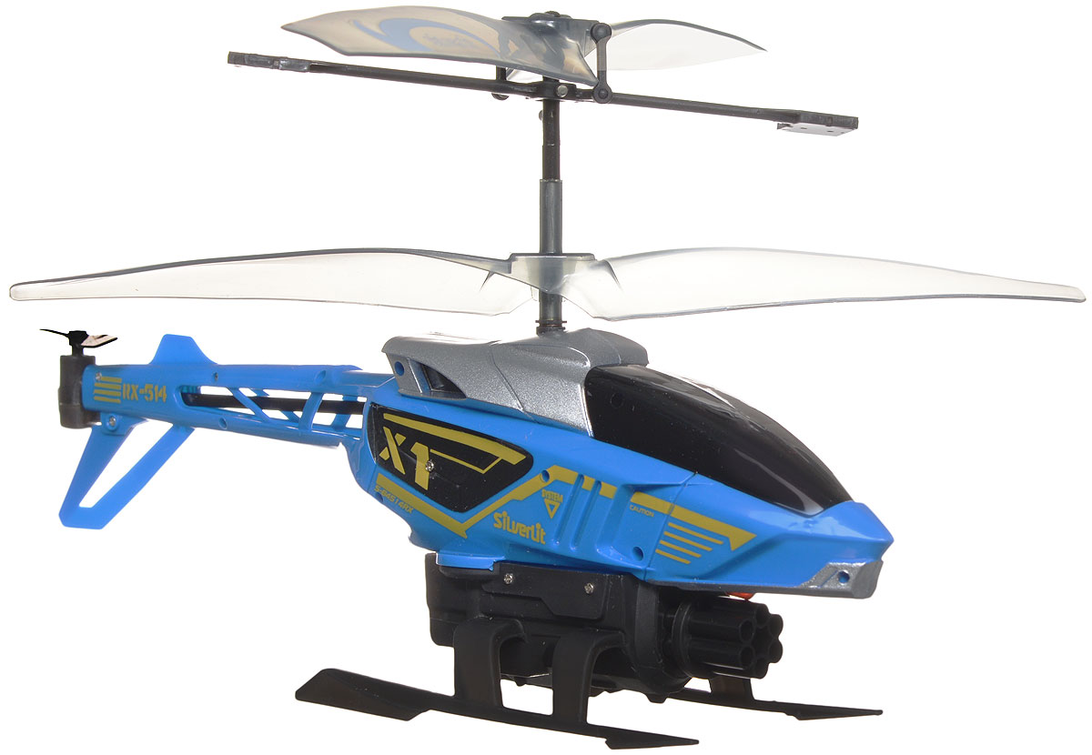 Silverlit Вертолет на радиоуправлении Heli Sniper цвет синий84514_синий Silverlit Вертолет на радиоуправлении Heli Sniper цвет синий84514_синийВертолет на радиоуправлении Silverlit Heli Sniper с трехканальным цифровым управлением обязательно привлечет внимание вашего ребенка. Вертолет оснащен возможность точно управлять игрушкой во время полета. Он оснащен уникальной системой винта, которая способствует стабильному подъему. С игрушкой можно играть и на улице, если безветренная погода, и в закрытом помещении. У вертолета имеется контроль скорости, он может стрелять стрелами (8 штук в комплекте), во время стрельбы производится специальный световой эффект. Вертолет может летать вверх/вниз, вперед, вправо/влево. Зарядка аккумулятора осуществляется от пульта управления. Вертолет работает от встроенного аккумулятора (входит в комплект). Для работы пульта управления необходимо докупить 6 батареек напряжением 1,5V типа АА (в комплект не входят).