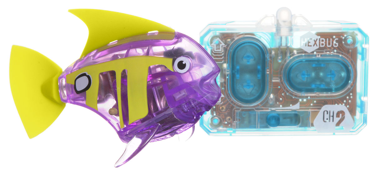 Hexbug Микро-робот на радиоуправлении Рыба-ангел цвет фиолетовый460-4086_4 Hexbug Микро-робот на радиоуправлении Рыба-ангел цвет фиолетовый460-4086_4Hexbug Aquabot 3.0 RC - это обновленная версия робо-рыбки, управляемая при помощи пульта ДУ. Кроме того, управляемая рыбка-ангел получила яркий и привлекательный окрас плавничков и хвостика, стильный декор и умные, словно настоящие, глазки. Наделив рыбку пультом ДУ, разработчики не лишили ее самостоятельности. Если вы не хотите управлять рыбкой, то просто пустите робо-рыбку в аквариум и она будет плавать сама. Не утратила прирученная рыбка и первоначальных свойств: как и раньше аквабот просыпается от стука по стенкам аквариума и светится в темноте. Питание: 4 батарейки типа AG13/LR44 (входят в комплект).