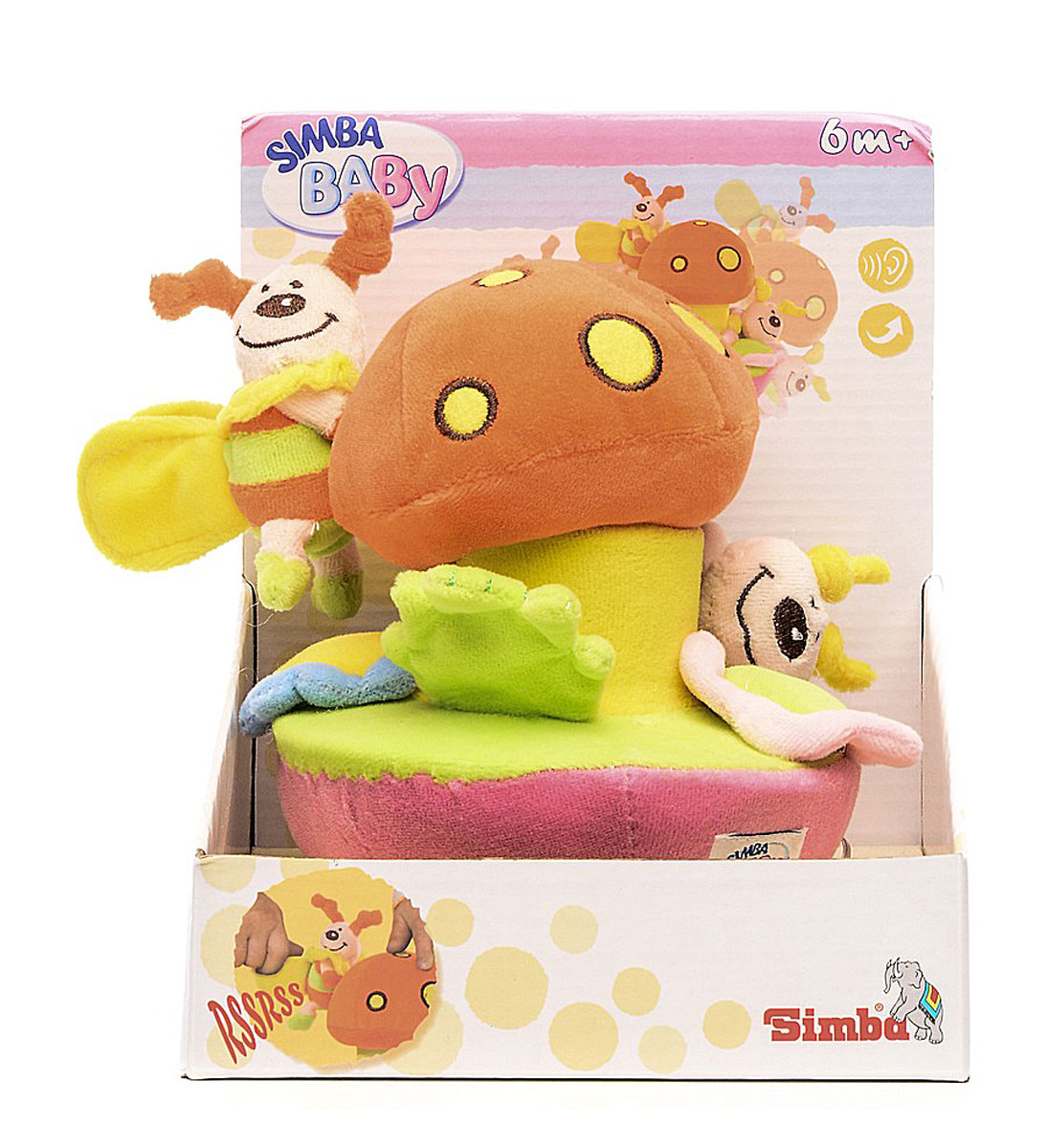Simba Мягкая игрушка Грибок 15 см4015441 Simba Мягкая игрушка Грибок 15 см4015441Мягкая игрушка Грибок изготовлена в виде яркой неваляшки-грибочка. На грибочке сидит веселая пчелка, в около него ползет гусеница. Если грибок толкнуть, послышится мелодичный звук. Внутри у гусеницы пластиковые шарики, которые создают эффект погремушки. Крылышки пчелки, так же, как и листочки около гриба дополнены шуршащими элементами. Игрушка Грибок мягкая и приятная на ощупь, так как изготовлена из высококачественных и гипоаллергенных материалов. Играя с мягким грибочком, дети будут развивать тактильное восприятие, цветовое и звуковое восприятие и координацию движения.