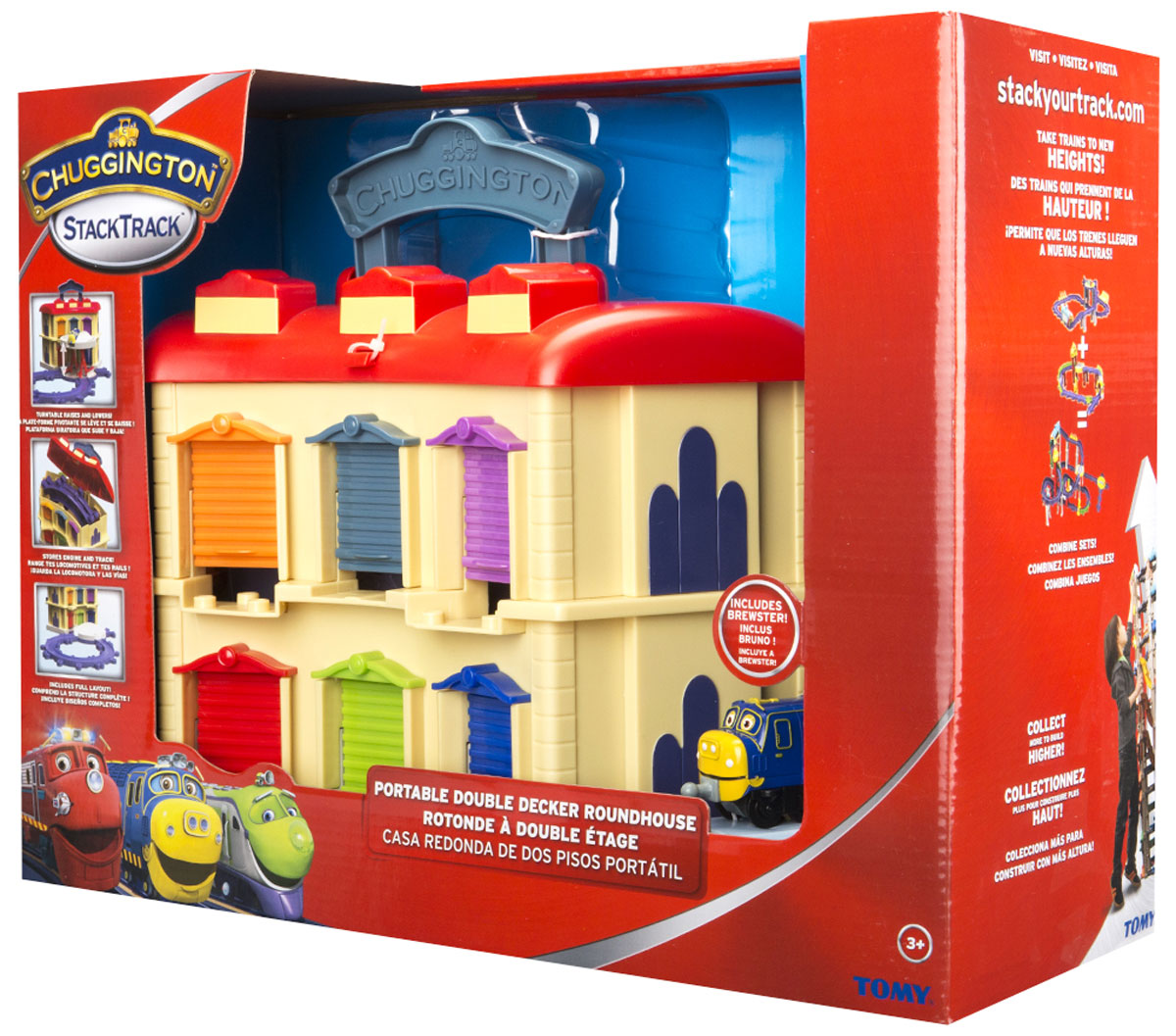 Chuggington Игровой набор Двухэтажное депо с БрюстеромLC54217 Chuggington Игровой набор Двухэтажное депо с БрюстеромLC54217Игровой набор Chuggington Двухэтажное депо - это увлекательный набор, который сможет познакомить вашего ребенка с железнодорожными приключениями веселого и задорного паровозика. Теперь ребенку откроется большая тайна - паровозики тоже спят! И спят они в здании, которое называют паровозным депо. Более того, ребенок сможет самостоятельно решать, когда и какому маршруту закончиться, а также когда и какому паровозику поехать спать. Набор представлен в виде большого гаража, разделенного на шесть боксов с открывающимися воротами, и вращающейся платформой. Также в набор входит паровозик Брюстер и кольцевая железная дорога. Ваш ребенок с удовольствием будет играть с набором, проигрывая сюжеты мультфильма или придумывая новые истории. Характеристики: Материал: пластик, металл. Длина паровозика: 8 см.