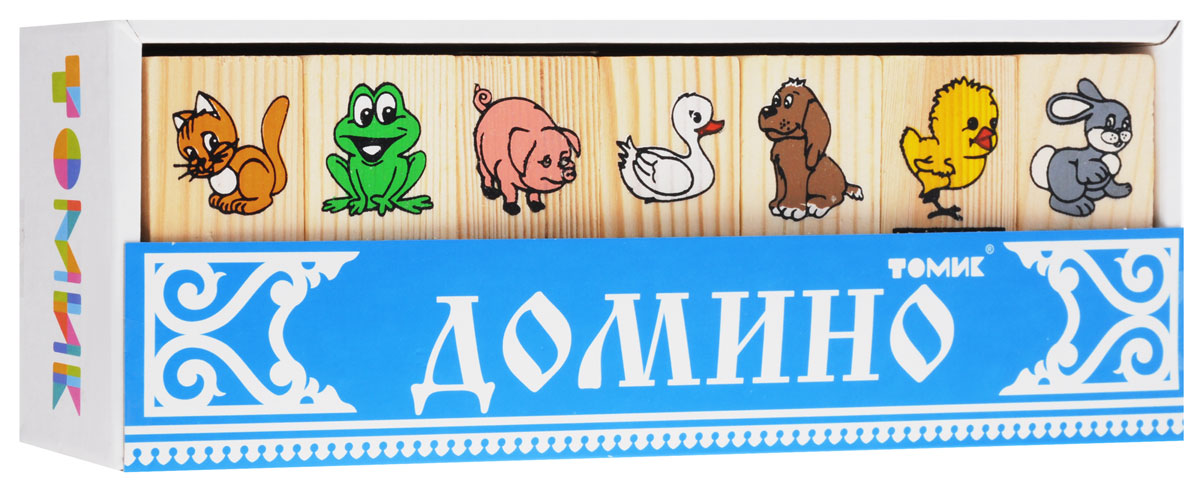 Томик Домино Животные5555-1 Томик Домино Животные5555-1Домино Томик Животные - это знаменитая игра на основе классических правил. Костяшки домино изготовлены из натурального дерева с изображением животных: уточки, собачки, котенка, зайчонка, цыпленка, поросенка и лягушонка. Правила игры просты: игрокам раздаются костяшки (их количество зависит от числа игроков). Начинает игру тот, у кого дубль с заранее оговоренной картинкой (или по очереди). Второй игрок приставляет с любой стороны костяшку с той же картинкой и так далее. Если игроку нечего поставить - он берет костяшки из оставшихся до тех пор, пока не получит нужной картинки. Выигрывает тот из игроков, кто первым сбросил все костяшки. Конечно, самые маленькие могут не понять правил, но им будет интересно просто играть с картинками - например, что-нибудь из них строить. Пусть ваш ребенок играет так, как захочет! Игра в домино помогает развитию наглядно-образного мышления, активного словаря, представлений о предметах, памяти, внимания, величины и формы.