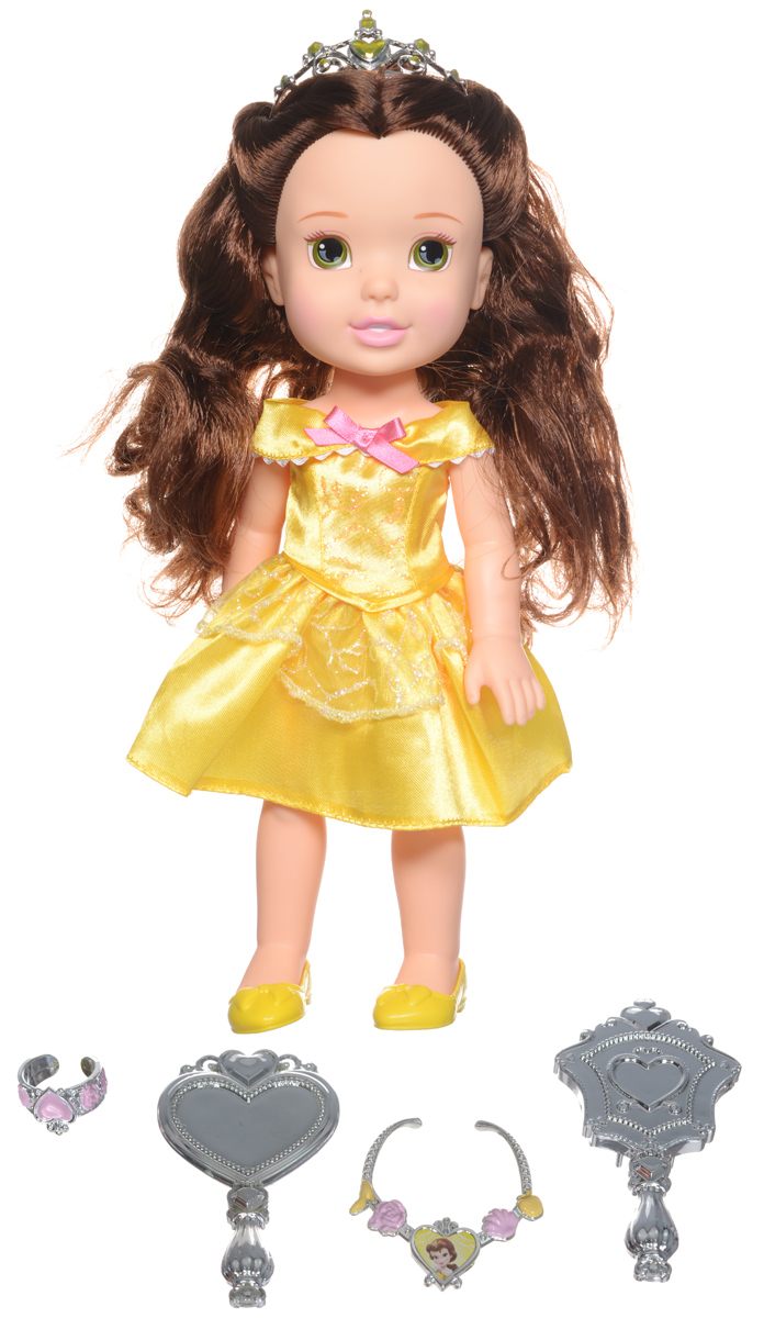 Disney Princess Кукла Малышка Белль цвет платья желтый791820_Belle Disney Princess Кукла Малышка Белль цвет платья желтый791820_BelleКукла Disney Princess Малышка Белль непременно приведет в восторг вашу дочурку и обязательно станет ее любимой игрушкой. Очаровательная кукла выполнена в виде красавицы Белль из одноименного мультфильма. Белль одета в желтое изящное платье. На ногах у нее - удобные туфельки. Волосы куколки украшены тиарой. Голова, ручки и ножки куклы подвижны. В комплект также входят аксессуары для куклы и ее хозяйки - подвеска, безопасное зеркало, расческа и браслет, который девочка сможет носить как кольцо. Благодаря играм с куклой, ваша малышка сможет развить фантазию и любознательность, овладеть навыками общения и научиться ответственности. Девочка сможет часами играть с этой милой куколкой, укладывая и заплетая ее длинные волосы и придумывая различные истории.