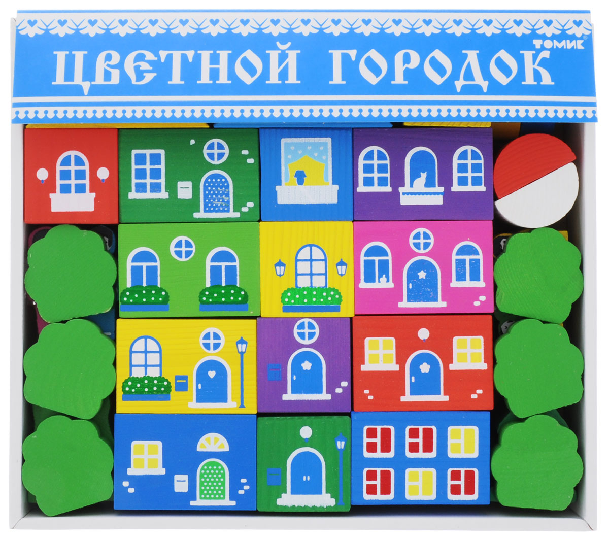 Томик Конструктор Цветной городок8688-8 Томик Конструктор Цветной городок8688-8Конструктор Томик Цветной городок - очень яркий конструктор для создания городка и ролевых игр с ним. Все элементы изготовлены из экологически чистого дерева, краски не токсичные и прочные. Включает в себя конструктор 41 элемент. В этом замечательном конструкторе есть все, для того, чтобы построить городок - различные домики, деревья, машинки и фигурки человечков. На домиках нарисованы окошки различных форм, шторки и цветочки на подоконниках. Малыш сможет не только построить целый город, но и как настоящий волшебник наполнить его жизнью. Игра с данным конструктором развивает пространственное мышление, фантазию, умение использовать форму предмета, моторику, координацию, приучает ребенка к усидчивости.
