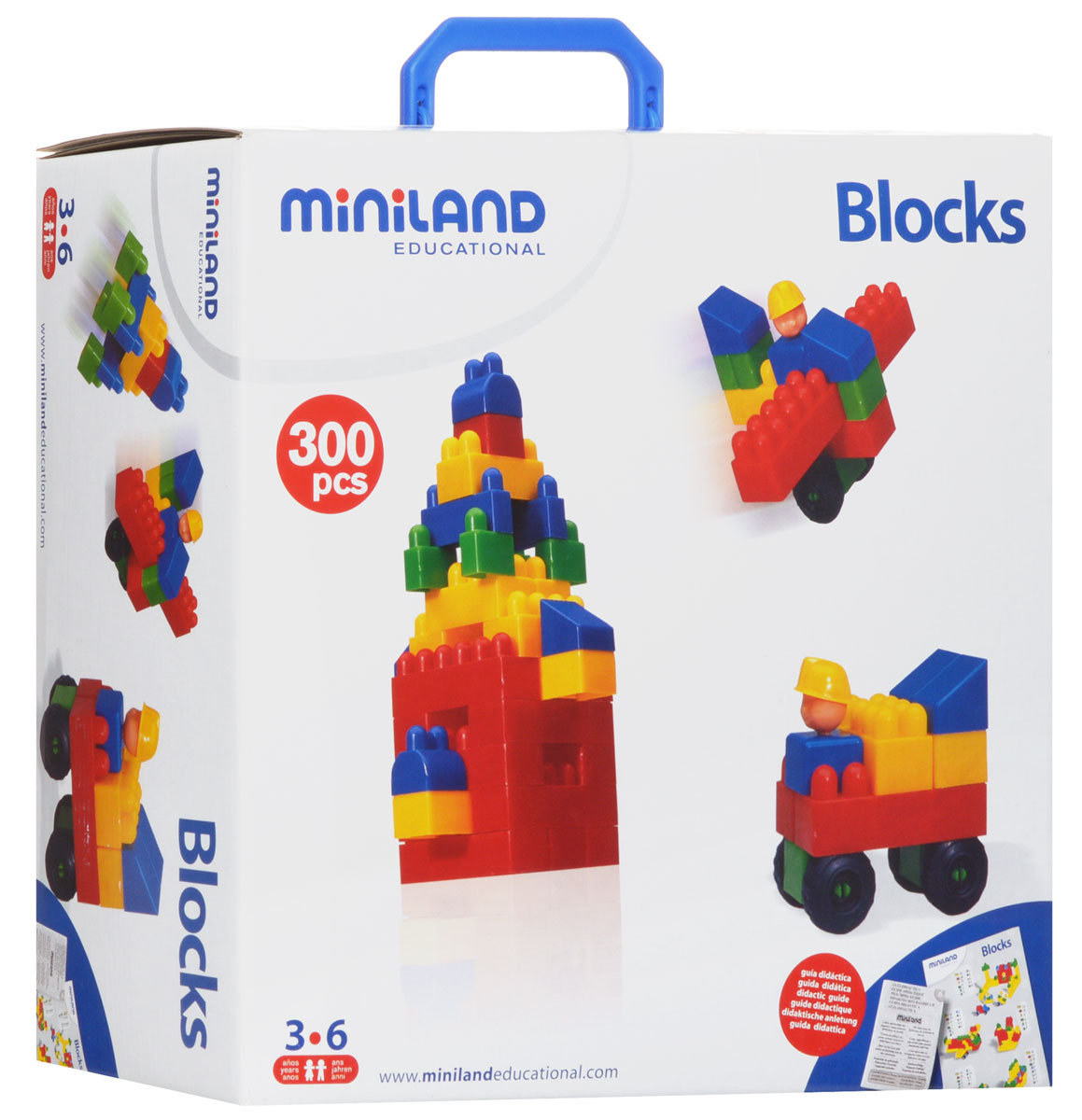 Miniland Конструктор Blocks32315 Miniland Конструктор Blocks32315Конструктор Miniland Blocks содержит 300 ярких элемента разных форм, цветов и размеров для сборки различных сооружений и видов транспорта. Конструктор прекрасно подходит для детского творчества и семейного отдыха. Все детали изготовлены из высококачественного пластика. Ребенок сможет часами играть с этим конструктором, придумывая разные истории и комбинируя детали. Конструктор Miniland Blocks поможет ребенку развить мелкую моторику рук, логическое и пространственное мышление, творческие способности, а также поможет научиться соотносить форму и величину предметов. Размер детали: 9 см.