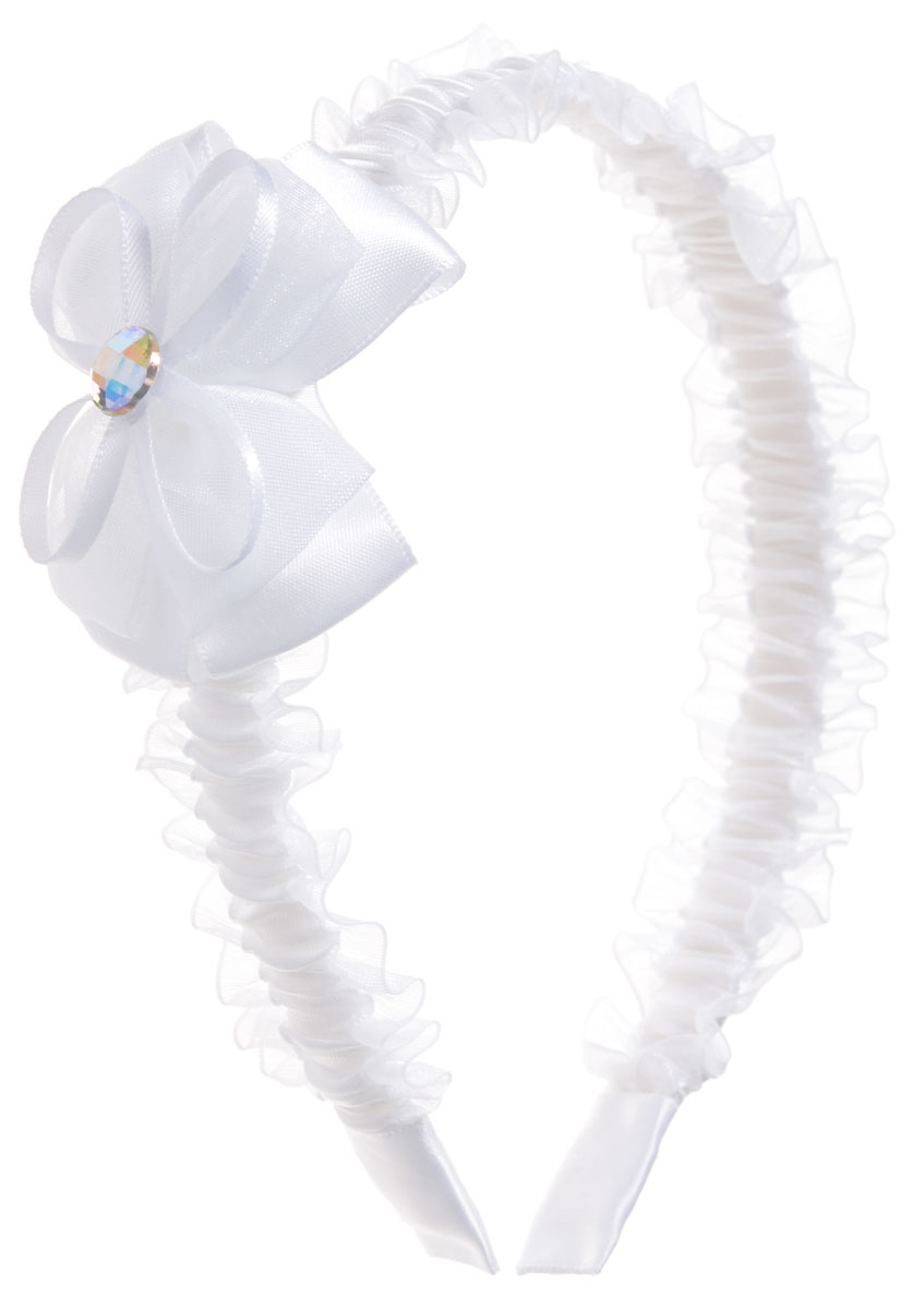 Babys Joy Ободок для волос цвет белый MNX 121MMNX 121M_белый Babys Joy Ободок для волос цвет белый MNX 121MMNX 121M_белыйОбодок для волос Babys Joy, выполненный из пластика без зубчиков, обтянут тканью со складками и оформлен декоративным элементом в виде бантика из атласа. Бант дополнен цветком из органзы, который украшен блестящей бусиной по центру. Ободок позволяет не только убрать непослушные волосы со лба, но и придать образу романтичности и очарования.