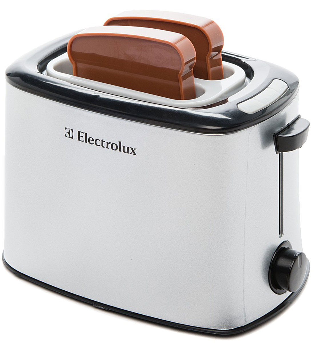 Klein Игровой набор Electrolux Тостер9215 Klein Игровой набор Electrolux Тостер9215Игрушечная копия тостера ELECTROLUX. Работает без батареек. Вставьте пластмассовые кусочки хлеба, входящие в комплект, в тостер. Когда время закончится, раздастся звонок и тосты сами выпрыгнут из тостера.