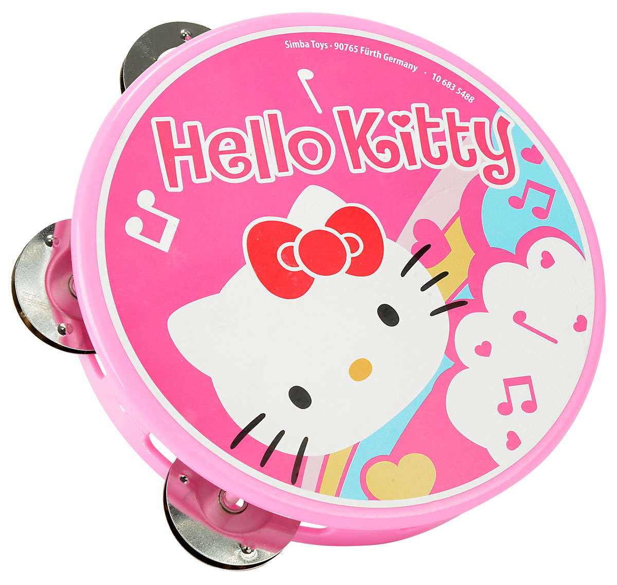 Simba Тамбурин Hello Kitty6835488 Simba Тамбурин Hello Kitty6835488Тамбурин Simba Hello Kitty привлечет внимание малыша и позволит ему создать незабываемый концерт и удивить друзей и близких. Выполнена игрушка из прочного и безопасного материала с изображением милой кошечки Китти. При ударе в тамбурин четыре пары металлических тарелочек издают приятный мелодичный звук. Игра с тамбурином поможет развить звуковое восприятие, слух, моторику рук, хватательные рефлексы и воображение, а также весело провести время.