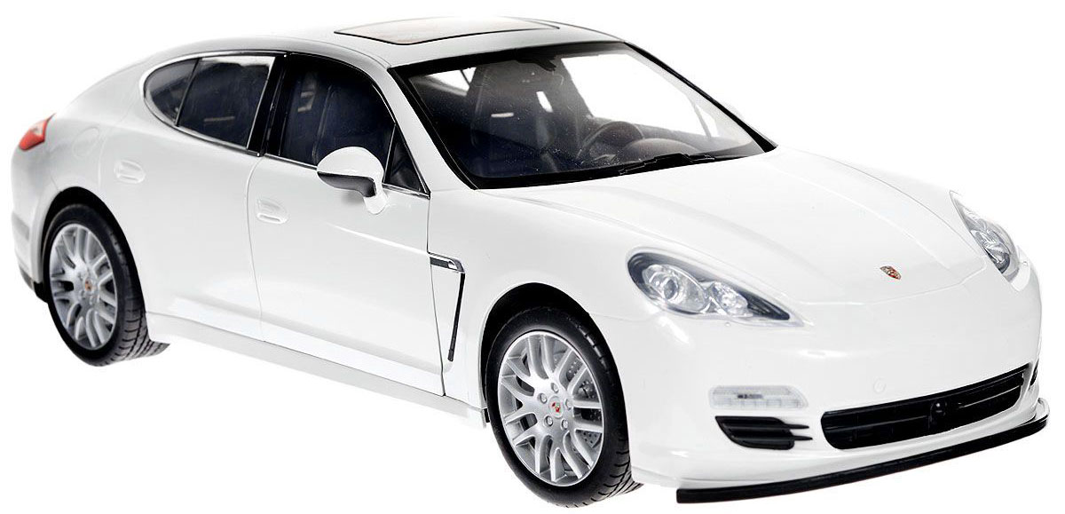 Welly Радиоуправляемая модель Porsche Panamera S цвет белый82005 Welly Радиоуправляемая модель Porsche Panamera S цвет белый82005Радиоуправляемая модель Porsche Panamera S со световыми эффектами, являющаяся точной копией настоящего автомобиля - отличный подарок не только ребенку, но и взрослому. Автомобиль изготовлен из современных ударопрочных материалов и обладает высокой стабильностью движения, что позволяет полностью контролировать его процесс, управляя без суеты и страха сломать игрушку. Основные направления движения автомобиля: вперед-назад-влево-вправо. Движение вперед и назад сопровождается сигнальными световыми эффектами фар. Двери автомобиля открываются, внутри - подробная имитация салона. Двери также можно открыть кнопкой на пульте управления. В комплект входят автомобиль, пульт управления и инструкция на английском языке. Автомобиль работает от 6 батарей типа АА, пульт управления - от 4 батарей типа АА (не входят в комплект).