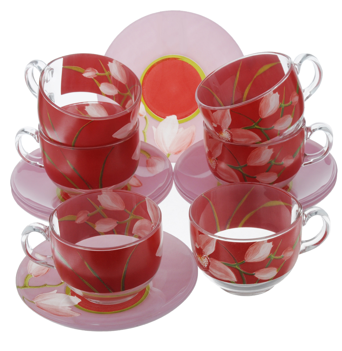 Набор чайный Luminarc Red Orchis, 12 предметовG0670 Набор чайный Luminarc Red Orchis, 12 предметовG0670Чайный набор Luminarc Red Orchis состоит из 6 чашек и 6 блюдец. Изделия, выполненные из высококачественного ударопрочного стекла, имеют элегантный дизайн с красивым цветочным рисунком. Посуда отличается прочностью, гигиеничностью и долгим сроком службы, она устойчива к появлению царапин и резким перепадам температур. Такой набор прекрасно подойдет как для повседневного использования, так и для праздников. Чайный набор Luminarc Red Orchis - это не только яркий и полезный подарок для родных и близких, но также великолепное дизайнерское решение для вашей кухни или столовой. Объем чашки: 220 мл. Диаметр чашки (по верхнему краю): 8,2 см. Высота чашки: 6,5 см. Диаметр блюдца (по верхнему краю): 14 см. Высота блюдца: 2 см.