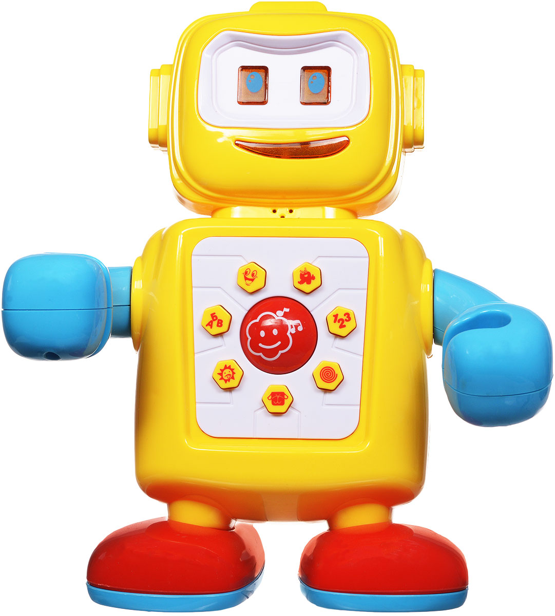 Zhorya Развивающая игрушка Музыкальный роботХ75125 Zhorya Развивающая игрушка Музыкальный роботХ75125Музыкальный робот - отличный собеседник и учитель для самых маленьких. Своей яркой и веселой расцветкой он привлечет внимание детей. Положение ручек у игрушки можно регулировать в нескольких позициях, имитируя движения настоящего робота. Робот имеет русскую озвучку и может научить ребенка веселым фразам, скороговоркам и даже песенкам, достаточно нажать на одну из кнопок на животике! Игрушка также предложит ребенку повторять за ней буквы и цифры, таким образом малыш будет запоминать их на слух. Когда робот говорит, у него светится рот, это создает ощущение настоящего общения с игрушкой! С таким милым пластмассовым другом развитие речи и познание мира будет проходить интересно и продуктивно! Для работы игрушки необходимы 3 батарейки типа АА (не входят в комплект).