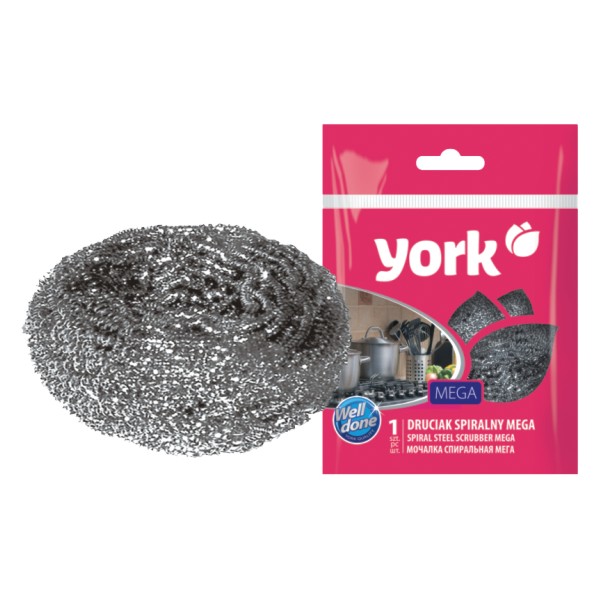 Спиральная губка Mega для посудыYORK 0203 Спиральная губка Mega для посудыYORK 0203Спиральная губка Mega выполнена из тонкой стружки нержавеющей стали. Она идеальна для мытья посуды и безопасна для рук. В отличие от обычных губок она намного интенсивнее удаляет грязь. Характеристики: Диаметр губки: 7,5 см. Материал: нержавеющая сталь. Артикул: 0203. Изготовитель: Польша.