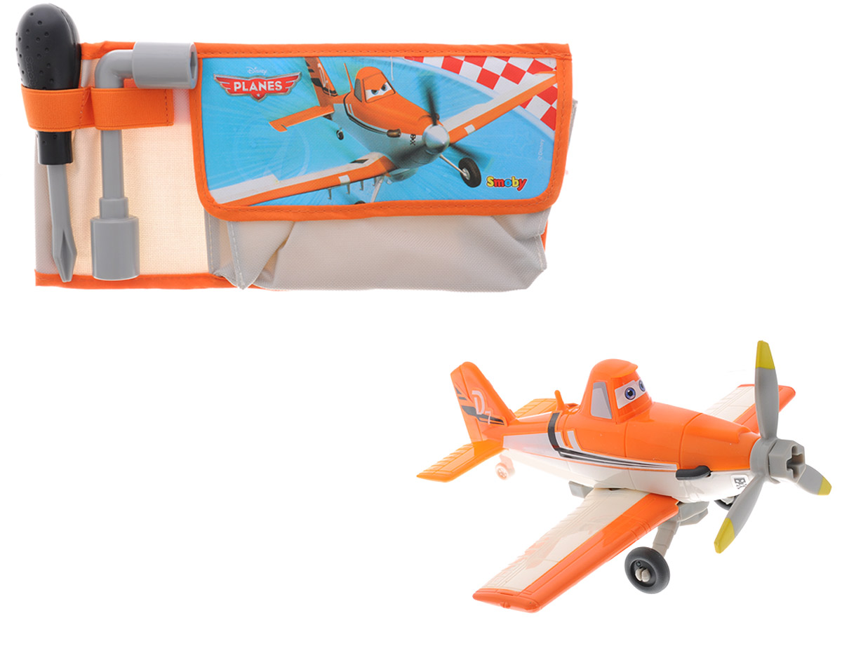 Planes Игровой набор Tool Belt500273 Planes Игровой набор Tool Belt500273Игровой набор Planes Tool Belt наверняка понравится маленьким любителям популярного мультфильма Самолеты. В набор входит текстильная сумочка для инструментов с ярким принтом, изображающим знаменитый самолетик Дасти, отвертка и ключ, с помощью которых юный авиамеханик сможет устранить любую неисправность, а также фигурка самолетика Дасти с шасси, присоединяющимся с помощью болта. Сумочка снабжена ремнем, закрывающимся на карабин с логотипом мультфильма Самолеты. Фигурка и инструменты выполнены из прочного безопасного пластика. Ваш ребенок будет часами играть с набором, придумывая разнообразные увлекательные истории. Порадуйте его таким замечательным подарком!
