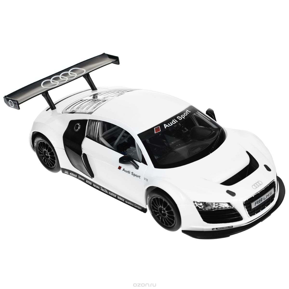 Rastar Радиоуправляемая модель Audi R8 LMS цвет белый масштаб 1:1447500 Rastar Радиоуправляемая модель Audi R8 LMS цвет белый масштаб 1:1447500Радиоуправляемая модель Audi R8 LMS со световыми эффектами, являющаяся точной копией настоящего автомобиля, - отличный подарок не только ребенку, но и взрослому. Автомобиль с литым корпусом изготовлен из современных прочных материалов и обладает высокой стабильностью движения, что позволяет полностью контролировать его процесс, управляя без суеты и страха сломать игрушку. Основные направления движения автомобиля: вперед-назад-влево-вправо. Движение вперед и назад сопровождается сигнальными световыми эффектами фар. В комплект входят автомобиль, пульт управления и инструкция на русском языке. Автомобиль работает от 5 батарей типа АА, пульт управления - от 1 батареи 9V 6F22 (не входят в комплект).