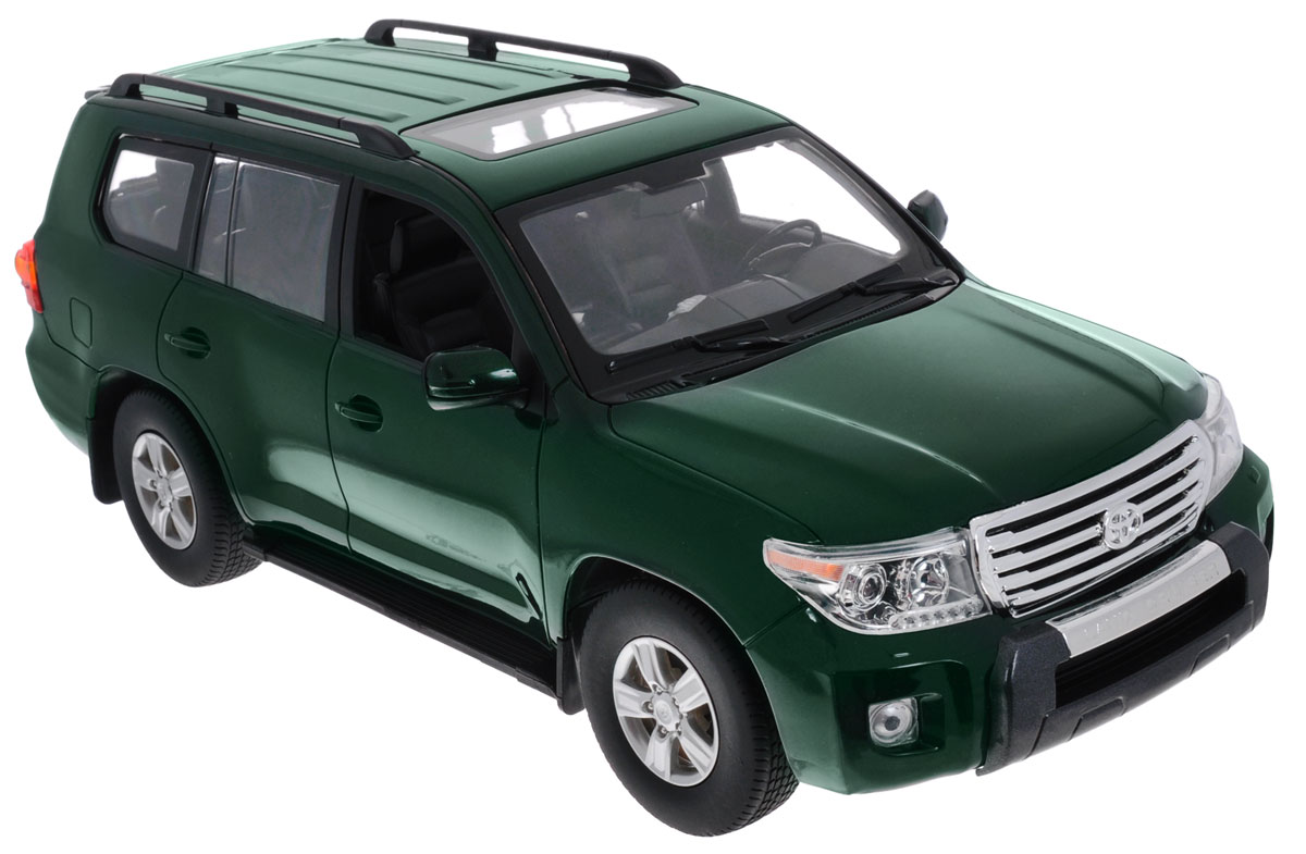 Rastar Радиоуправляемая модель Toyota Land Cruiser цвет темно-зеленый50200_темно-зеленый Rastar Радиоуправляемая модель Toyota Land Cruiser цвет темно-зеленый50200_темно-зеленыйРадиоуправляемая модель Rastar Toyota Land Cruiser станет отличным подарком любому мальчику! Все дети хотят иметь в наборе своих игрушек ослепительные, невероятные и крутые автомобили на радиоуправлении. Тем более, если это автомобиль известной марки с проработкой всех деталей, удивляющий приятным качеством и видом. Одной из таких моделей является автомобиль на радиоуправлении Rastar Toyota Land Cruiser. Это точная копия настоящего авто в масштабе 1:16. Авто обладает неповторимым провокационным стилем и спортивным характером. Потрясающая маневренность, динамика и покладистость - отличительные качества этой модели. Возможные движения: вперед, назад, вправо, влево, остановка. Имеются световые эффекты. Пульт управления работает на частоте 40 MHz. Для работы игрушки необходимы 5 батареек типа АА (не входят в комплект). Для работы пульта управления необходима 1 батарейка напряжением 9V типа 6F22 (не входит в комплект).