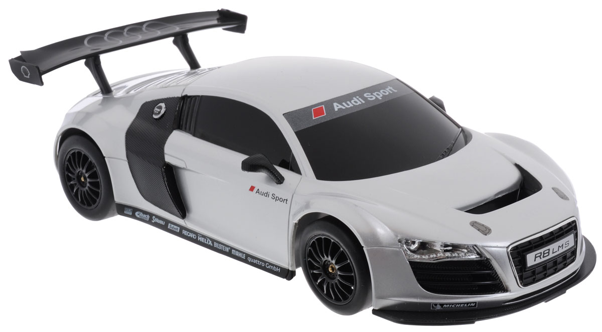 Rastar Радиоуправляемая модель Audi R8 LMS цвет белый масштаб 1:1853600 Rastar Радиоуправляемая модель Audi R8 LMS цвет белый масштаб 1:1853600Радиоуправляемая модель Rastar Audi R8 LMS станет отличным подарком любому мальчику! Все дети хотят иметь в наборе своих игрушек ослепительные, невероятные и крутые автомобили на радиоуправлении. Тем более, если это автомобиль известной марки с проработкой всех деталей, удивляющий приятным качеством и видом. Одной из таких моделей является автомобиль на радиоуправлении Rastar Audi R8 LMC. Это точная копия настоящего авто в масштабе 1:18. Авто обладает неповторимым провокационным стилем и спортивным характером. Потрясающая маневренность, динамика и покладистость - отличительные качества этой модели. Возможные движения: вперед, назад, вправо, влево, остановка. Имеются световые эффекты. Пульт управления работает на частоте 40 MHz. Для работы игрушки необходимы 4 батарейки типа АА (не входят в комплект). Для работы пульта управления необходимы 2 батарейки типа АА (не входят в комплект).