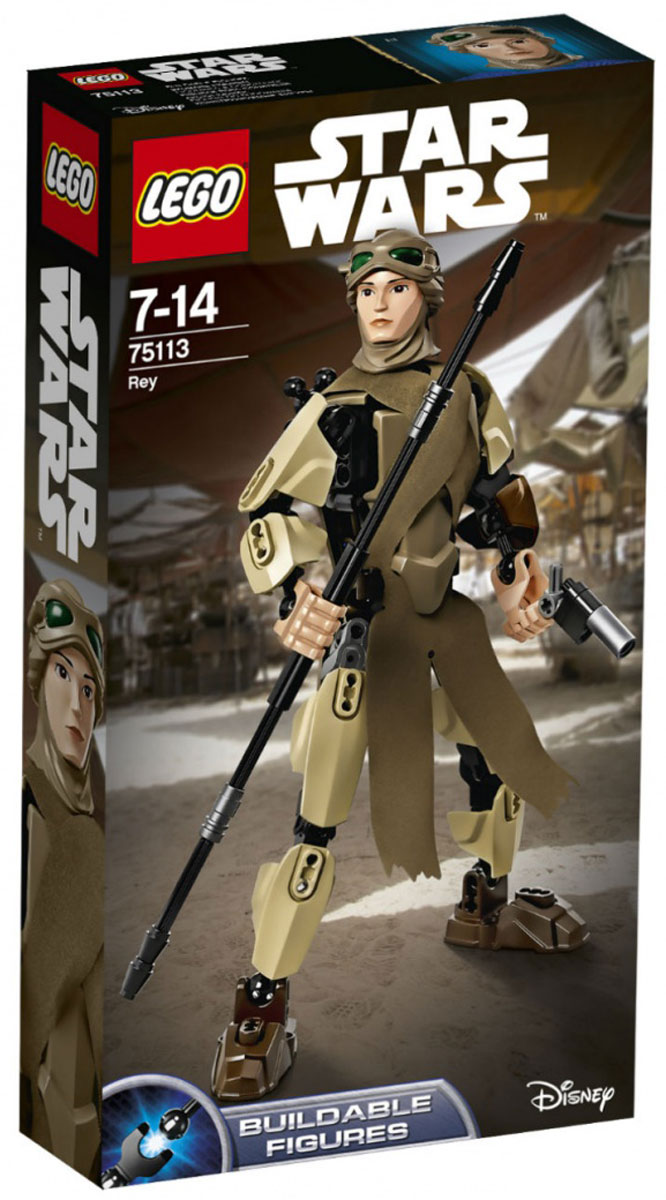 LEGO Star Wars Фигурка-конструктор Рей 7511375113 LEGO Star Wars Фигурка-конструктор Рей 7511375113Фигурка-конструктор Lego Star Wars Рей приведет в восторг любого поклонника знаменитой космической саги Звездные войны. Конструктор содержит 84 пластиковых элемента, с помощью которых вы сможете собрать фигурку героини фильма Звездные войны: Пробуждение Силы Рей. Бери посох и пистолет и приготовься помогать Рей сражаться против Первого Ордена. Поверни колёсико на спине фигурки, чтобы она смогла взмахнуть рукой и отразить атаку сил Первого Ордена! Все элементы набора выполнены из прочного безопасного пластика. Фигурка выполнена в виде девушки-пилота Рей, командующей Первого Ордена, вооруженной посохом и пистолетом. Руки, ноги и голова фигурки подвижны, что позволяет придавать ей различные позы и раскрывает новые возможности для игры. Игры с конструкторами помогут ребенку развить воображение, внимательность, пространственное мышление и творческие способности. Такая фигурка надолго займет внимание малыша и непременно станет его любимой игрушкой.
