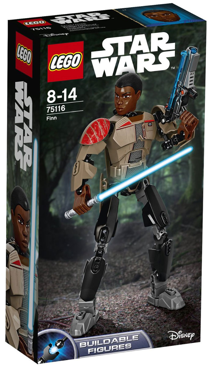 LEGO Star Wars Фигурка-конструктор Финн 7511675116 LEGO Star Wars Фигурка-конструктор Финн 7511675116Фигурка-конструктор Lego Star Wars Финн приведет в восторг любого поклонника знаменитой космической саги Звездные войны. Конструктор содержит 98 пластиковых элементов, с помощью которых вы сможете собрать фигурку одного из главных героев фильма Звездные войны: Пробуждение Силы Финна. Доставай свой световой меч и помоги Финну сразить любого врага, который встретится на его пути благодаря новой невероятной функции, позволяющей фигурке взмахнуть рукой! Достаточно повернуть рычажок на спине фигурки, и Финн взмахнет своим световым мечом. В набор с этим закаленным боями воином входит серьёзное оружие, поэтому солдатам Первого Ордена лучше держаться от него подальше. Все элементы набора выполнены из прочного безопасного пластика. Игры с конструкторами помогут ребенку развить воображение, внимательность, пространственное мышление и творческие способности. Такая фигурка надолго займет внимание малыша и непременно станет его любимой игрушкой.
