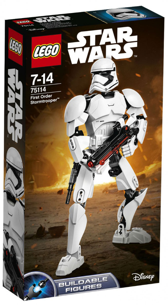 LEGO Star Wars Фигурка-конструктор Штурмовик Первого Ордена 7511475114 LEGO Star Wars Фигурка-конструктор Штурмовик Первого Ордена 7511475114Фигурка-конструктор Lego Star Wars Штурмовик Первого Ордена приведет в восторг любого поклонника знаменитой космической саги Звездные войны. Конструктор содержит 81 пластиковый элемент, с помощью которых вы сможете собрать фигурку штурмовика из фильма Звездные войны: Пробуждение Силы. Хватай свой бластерный пистолет, заряжай его и готовься сражаться. Сможешь ли ты помочь суровому Штурмовику Первого Ордена взять верх над своими врагами и заставить их бежать с поля боя? Это предстоит решить тебе самому. Все элементы набора выполнены из прочного безопасного пластика. Фигурка выполнена в виде штурмовика в броне Первого Ордена, вооруженного двумя мощными бластерами, которые штурмовик может держать в руках или зафиксировать на поясе. Руки, ноги и голова фигурки подвижны, что позволяет придавать ей различные позы и раскрывает новые возможности для игры. Игры с конструкторами помогут ребенку развить воображение, внимательность, пространственное мышление и творческие...