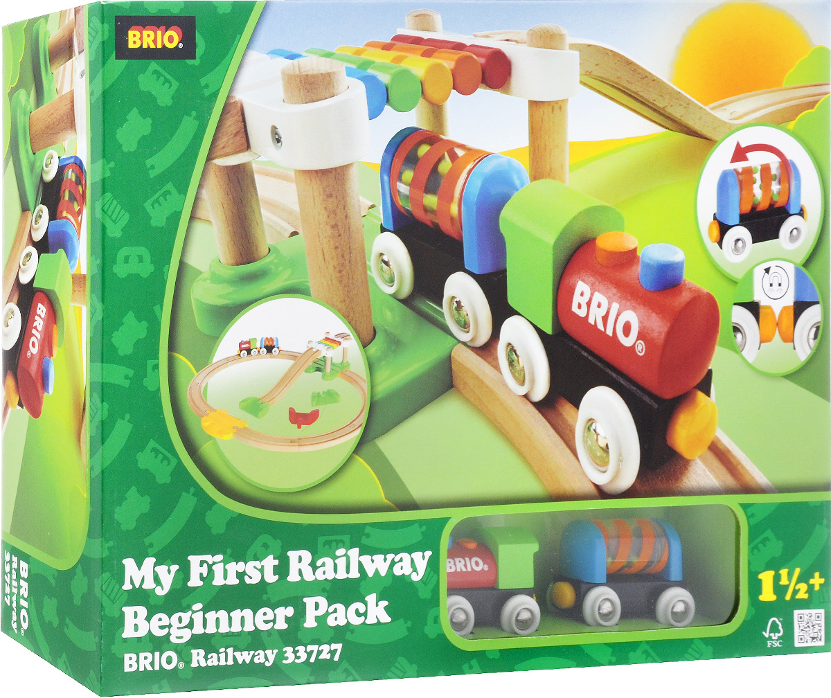 Brio Железная дорога Новичок33727 Brio Железная дорога Новичок33727Железная дорога Brio Новичок обязательно привлечет внимание вашего малыша. Набор включает в себя: деревянные рельсы, подвесной мост, съезды с рельсов на пол, рельсы возвышения для заезда на подвесной мост, переезд и паровозик с вагончиком. Поезд может проезжать как под мостом, так и по мосту. Если отпустить поезд с моста, он сможет сразу выехать на переезд. Вагончик выполнен как погремушка, которую можно повращать. Вагончик любой стороной легко присоединяется к паровозику с помощью магнитной сцепки, поэтому собрать железнодорожный состав сможет даже самый маленький ребенок. Из деревянных рельсов железной дороги можно собрать железнодорожное полотно различной конфигурации.Железные дороги позволяют ребенку не только получать удовольствие от игры, но и развивать пространственное воображение, мелкую моторику и координацию движений. Набор совместим со всеми железными дорогами и паровозиками Brio.