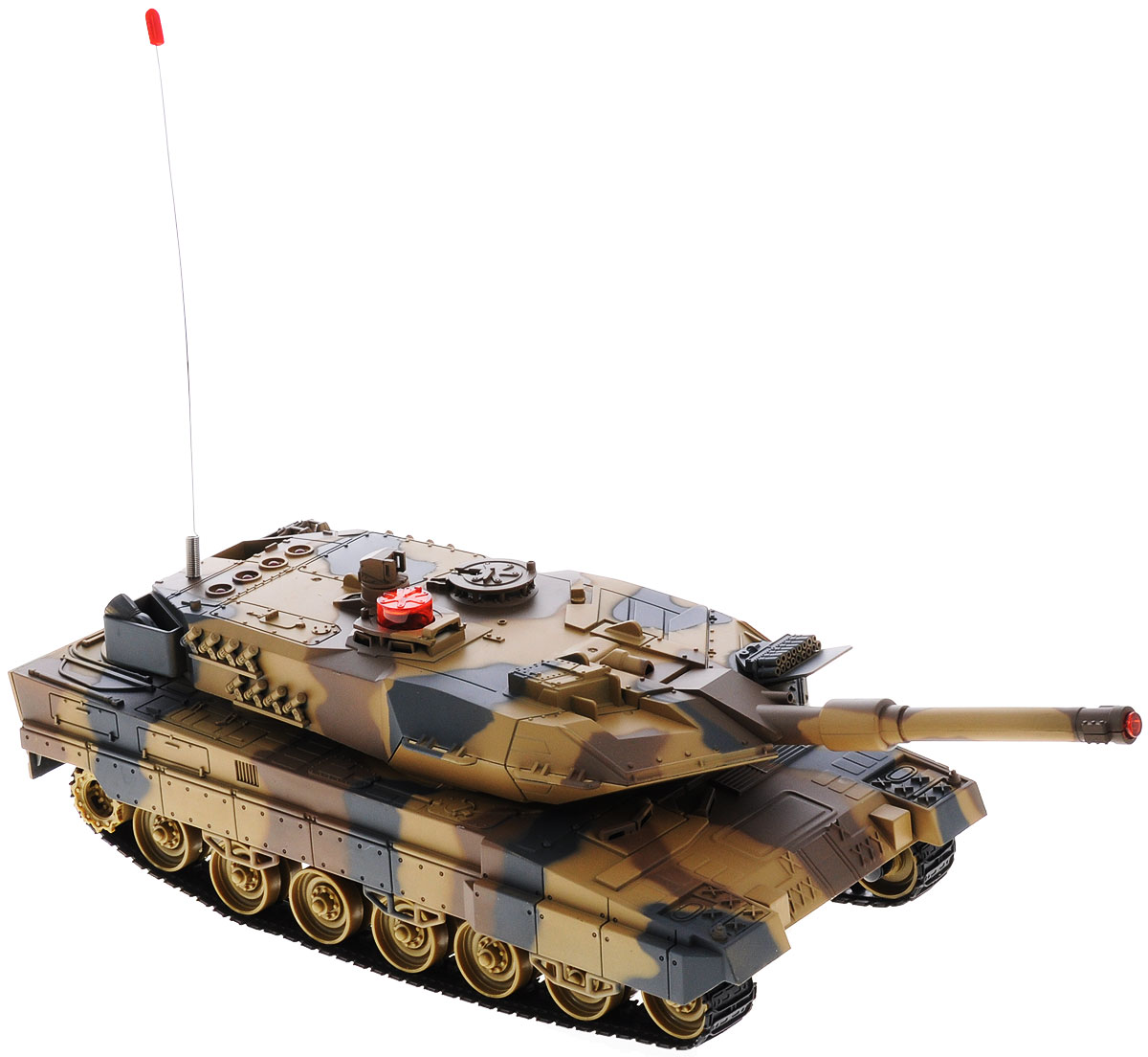 ABtoys Танк на радиоуправлении C-00030C-00030(516-10) ABtoys Танк на радиоуправлении C-00030C-00030(516-10)Радиоуправляемая модель ABtoys Боевой танк - отличный подарок не только ребенку, но и взрослому, увлекающемуся военной техникой. Танк изготовлен из прочного пластика, оснащен светодиодами, загорающимися во время вращения башни. Игрушка выполнена с вниманием к деталям. Танк передвигается при помощи скрытых колесиков, что позволяет создать иллюзию гусеничного хода. Танк имеет высокую скорость движения. Ствол танка поднимается и опускается, башня поворачивается. При помощи пульта управления танк может двигаться вперед, назад, поворачивать влево и вправо на 360°. Танк оснащен звуковыми эффектами: во время сражения раздаются реалистичные звуки выстрелов, звук движущейся машины и шум поворота пушки. На башне танка имеется световой индикатор жизней - вы можете устроить настоящее танковое сражение, при помощи инфракрасного наведения целясь в башню вражеского танка. Радиус стрельбы составляет 3 м. Радиоуправляемая модель подарит массу удовольствия и детям, и...