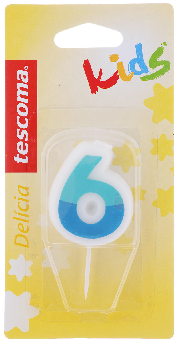 Свеча для торта Tescoma Delicia Kids, шестерка, цвет: белый, синий630976_белый, синий Свеча для торта Tescoma Delicia Kids, шестерка, цвет: белый, синий630976_белый, синийСвеча для торта Tescoma Delicia Kids изготовлена из высококачественного парафина, фитиль - натуральное волокно. Это отличное решение для декорирования торта к празднику. Ее можно комбинировать с другими цифрами. Изделие хорошо и долго горит. С этой свечой ваш праздник станет еще удивительнее и веселее. Высота свечи (без учета иглы): 4,5 см.