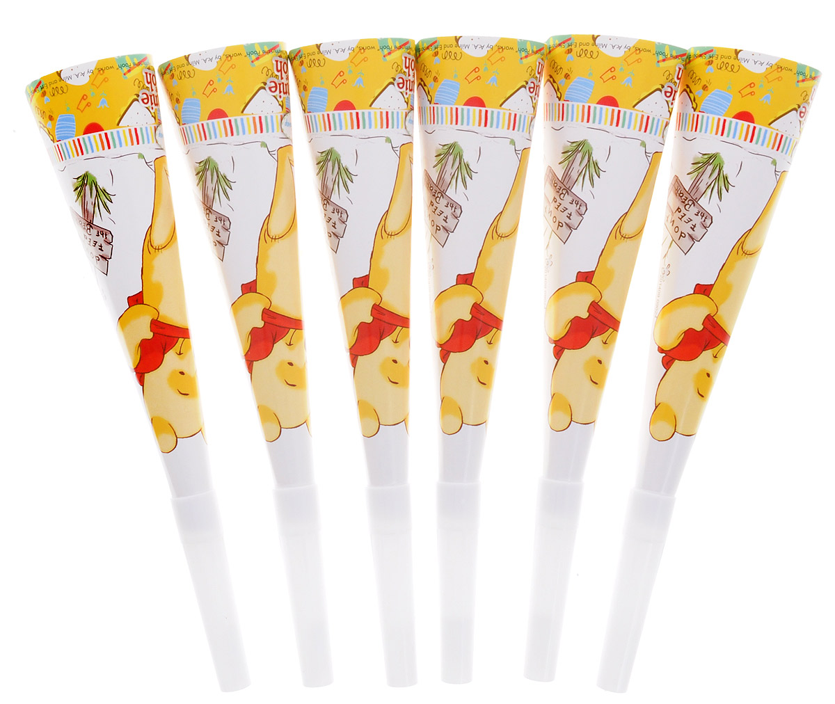 Procos Горны Винни и Хрюня 6 шт81555 Procos Горны Винни и Хрюня 6 шт81555День рождения - это громкое мероприятие! Чтобы сделать его по-настоящему оживленным, вам понадобятся горны. Чудесные детские горны Винни и Хрюня от греческого бренда Procos, на которых нарисованы персонажи любимого мультсериала про Винни Пуха и его друзей, издают забавные звуки. Раздайте их своим маленьким гостям и начинайте веселье! Игрушка изготовлена из безопасных для детского здоровья материалов, прошедших строгий контроль качества и соответствие европейским стандартам. В комплекте: 6 горнов.