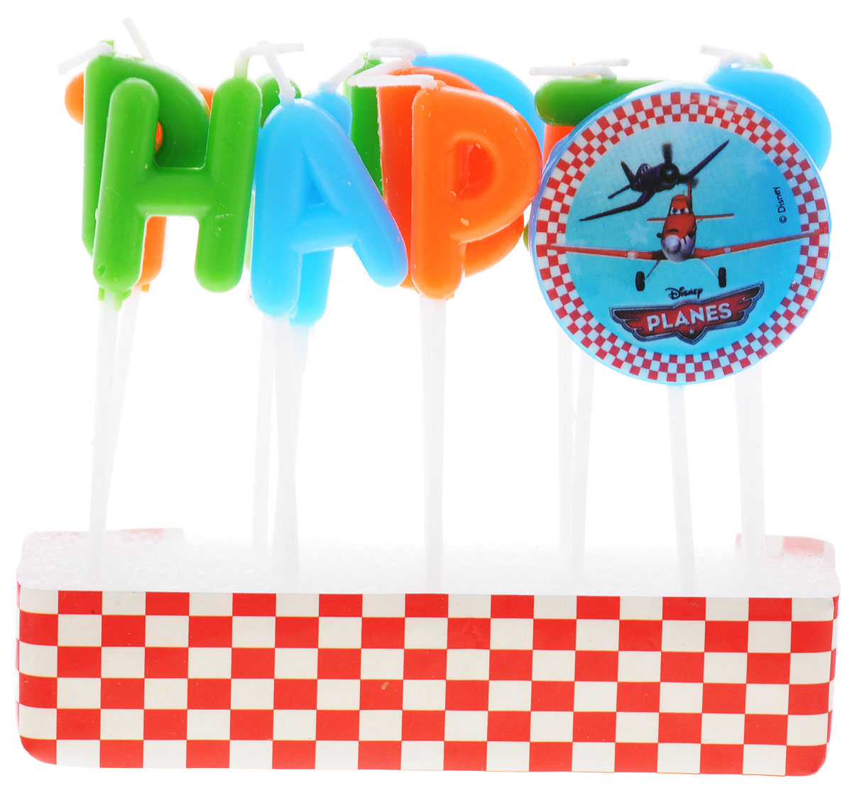 Procos Свечи-буквы для торта детские Самолеты Happy Birthday82108 Procos Свечи-буквы для торта детские Самолеты Happy Birthday82108Свечи-буквы для торта Procos Самолеты: Happy Birthday - это оригинальные свечи, состоящие из латинских букв, с помощью которых на праздничном торте можно сложить слова Happy Birthday. Каждая свеча находится на деревянной палочке, благодаря чему зафиксировать их в торте не составит трудности. Значок с изображением героев одноименного мультфильма украсит торт. В наборе: 13 свечей-букв и 1 свечка со значком.