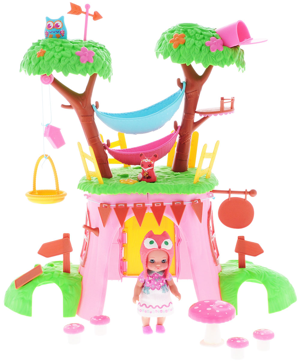 Chou Chou Игровой набор Дерево-домик920-282 Chou Chou Игровой набор Дерево-домик920-282Игровой набор Chou Chou Дерево-домик приведет в восторг вашу малышку и станет великолепным дополнением для игр, открывая широкий простор для фантазии и вдохновения. Все элементы набора выполнены из прочного пластика. Набор включает в себя куклу в забавной шапочке, 2 питомцев: лисичку и сову, домик, 2 гамака, 4 элемента оградки, 2 дерева, качели, натяжные флажки, стол, 4 стула, вывеска, 2 знака, 2 лужайки. Домик оснащен световыми и звуковыми эффектами. Соединив все элементы набора, вы получите оригинальный домик и игровую площадку для кукол Chou Chou. Разместите внутри столик и стульчики в виде грибов и устройте веселое кукольное чаепитие! Малышка сможет часами играть с этим замечательным набором, он подарит ей множество счастливых мгновений. Необходимо докупить 3 батарейки типа ААА (в комплект не входят).