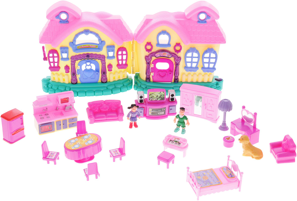 1TOY Игровой набор Мой маленький мир ДомикТ52959 1TOY Игровой набор Мой маленький мир ДомикТ52959Шикарный набор для маленьких кукол Домик привлечет внимание вашей малышки и не позволит ей скучать. Комплект включает в себя пластиковый двухэтажный домик со всеми необходимыми аксессуарами и предметами мебели для создания различных интерьеров, фигурки мальчика, девочки и большой собаки. Аксессуары включают предметы обстановки гостиной, спальни, кухни, столовой. Для игры с домиком подходят любые крохотные куколки и пупсики, фигурки животных. Прекрасный дом состоит из двух складывающихся створок. Он снабжен окошками и открывающимися дверьми, а также оснащен световыми и звуковыми эффектами. Играть с домиком можно как в сложенном, так и в разложенном виде - он достаточно большой. Такой набор, несомненно, придется по душе вашему ребенку. Порадуйте свою принцессу таким замечательным подарком! Необходимо докупить 2 батареи типа АА (не входят в комплект).