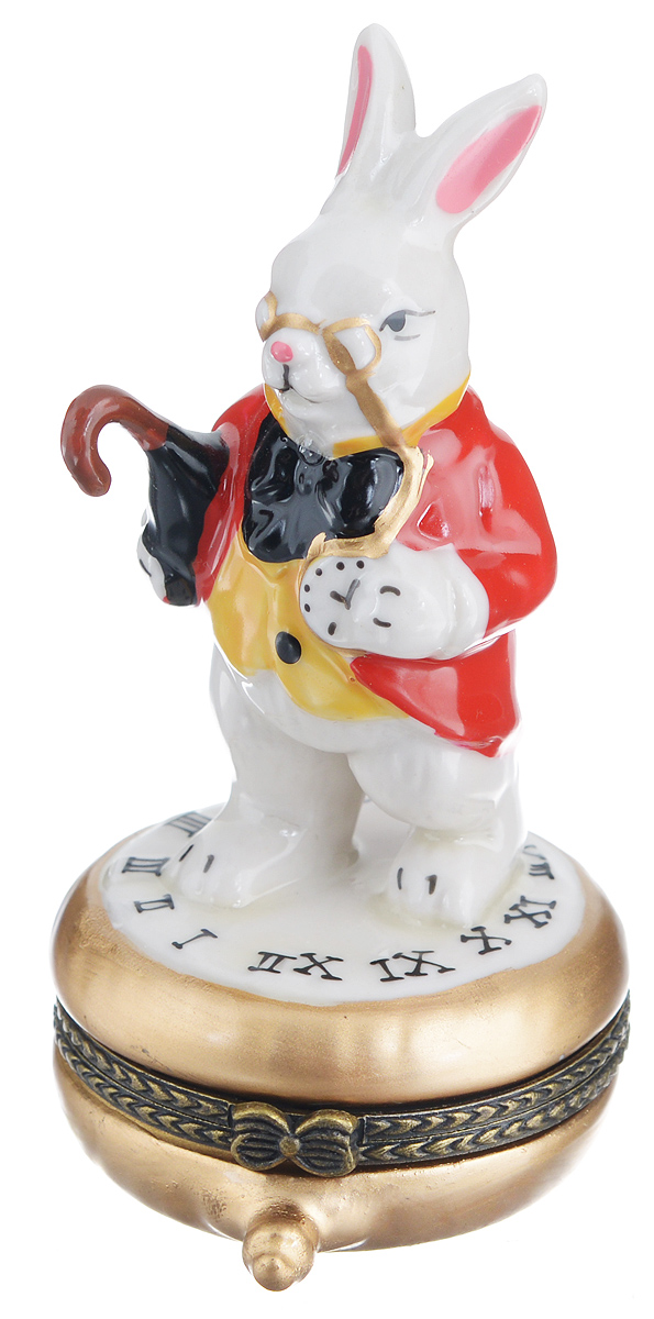 Шкатулка сувенирная Elan Gallery Белый кролик, 6 х 4,5 х 9,5 см - Elan Gallery350037 Шкатулка сувенирная Elan Gallery Белый кролик, 6 х 4,5 х 9,5 см - Elan Gallery350037Сувенирная шкатулка Elan Gallery Белый кролик выполнена из фарфора. Она не оставит равнодушной ни одну любительницу изысканных вещей. Изделие оформлено в виде кролика, стоящего на часах. Такая оригинальная шкатулка может использоваться для хранения бижутерии, в качестве украшения интерьера, а также послужит хорошим подарком для родных и близких.