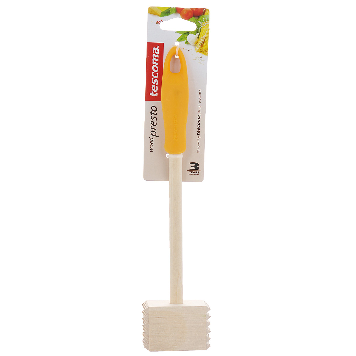 Молоток для мяса Tescoma Presto Wood, цвет: оранжевый, длина 27 см637252_оранжевый Молоток для мяса Tescoma Presto Wood, цвет: оранжевый, длина 27 см637252_оранжевыйМолоток для мяса Tescoma Presto Wood выполненный из высококачественной березовой древесины, поможет вам без труда отбить мясо и приготовить его мягким, сочным и вкусным. Элегантная рукоятка имеет противоскользящую обработку из силикона. С боковых сторон отбивающая часть молотка имеет зубчатую поверхность. Молоток не впитывает запахи и легко моется. Нельзя мыть в посудомоечной машине. Молоток для мяса Tescoma Presto Wood станет вашим незаменимым помощником на кухне, а также это практичный и необходимый подарок любой хозяйке! Длина молотка: 27 см. Размер рабочей поверхности: 6 х 4 х 4 см.